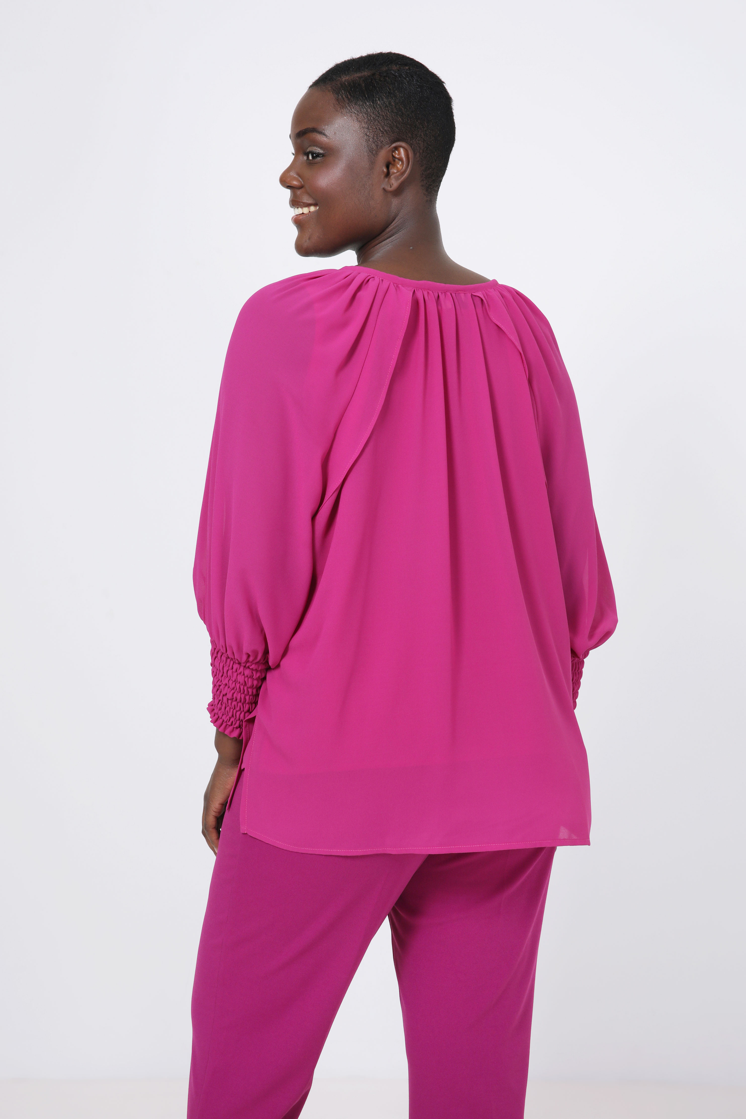 Lined blouse with a plain voile top
