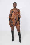 Printed trapeze tunic with ribbed cuff