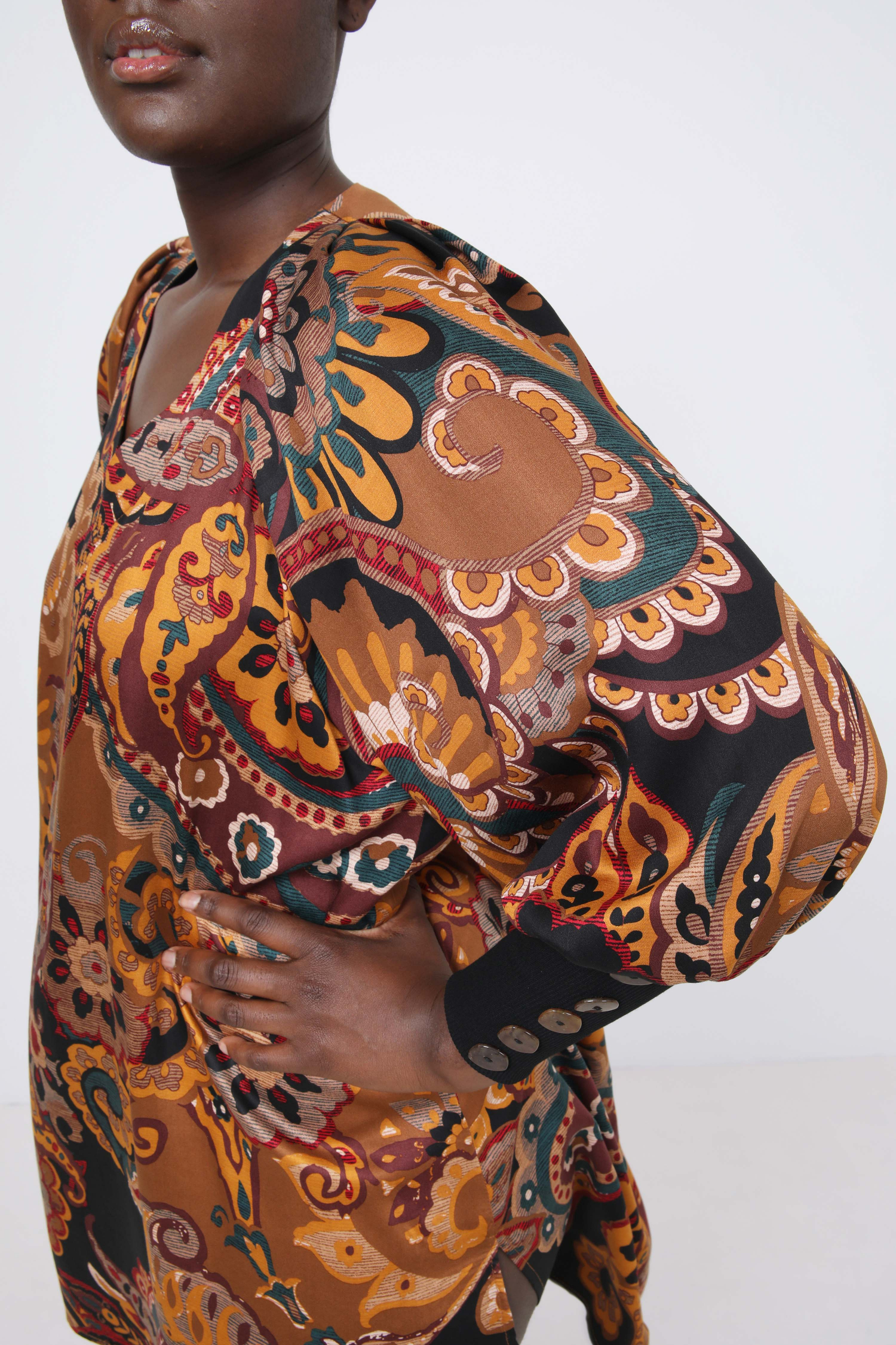 Printed trapeze tunic with ribbed cuff