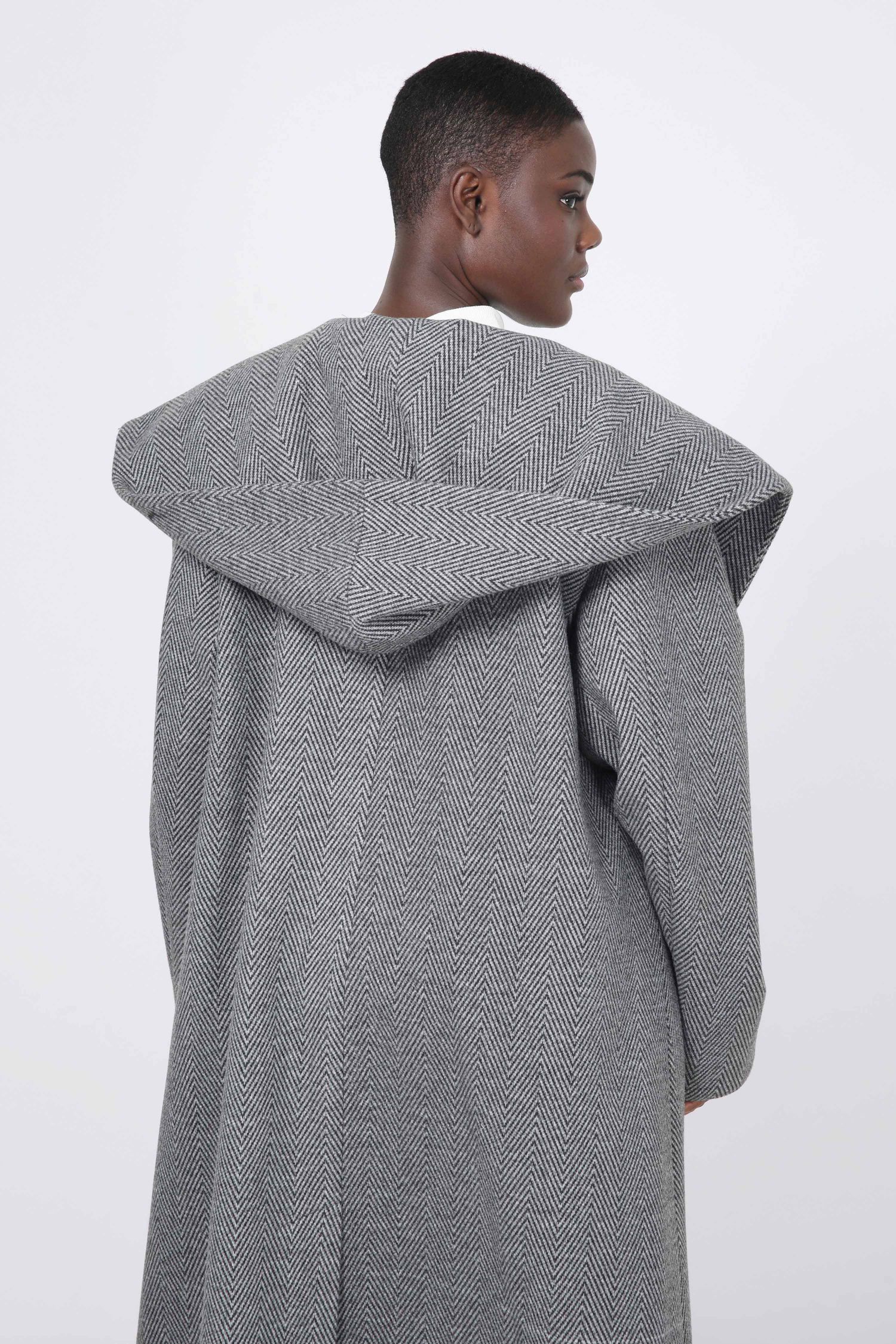 Chevron pattern coat with hood