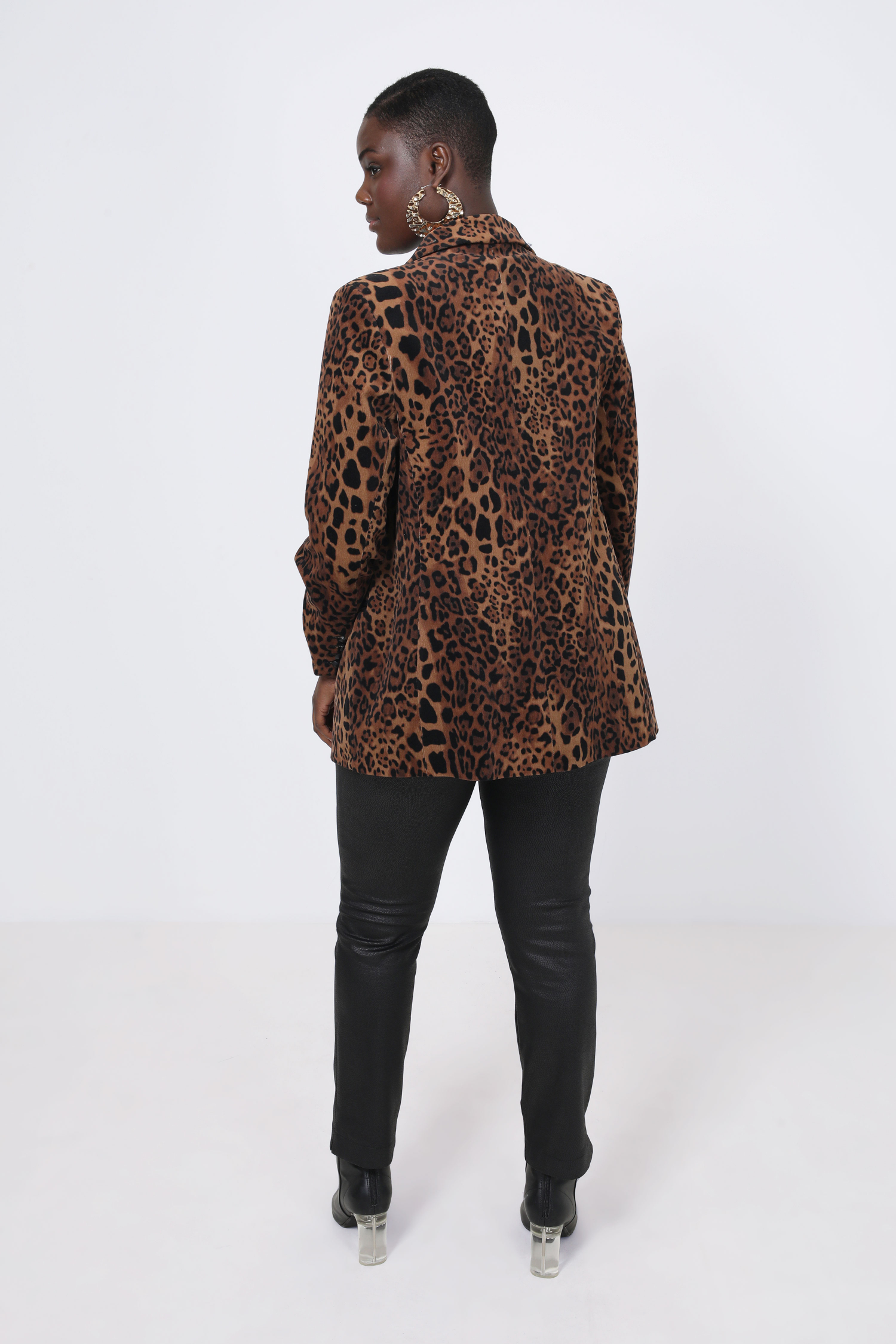 Panther print and faux leather suit jacket