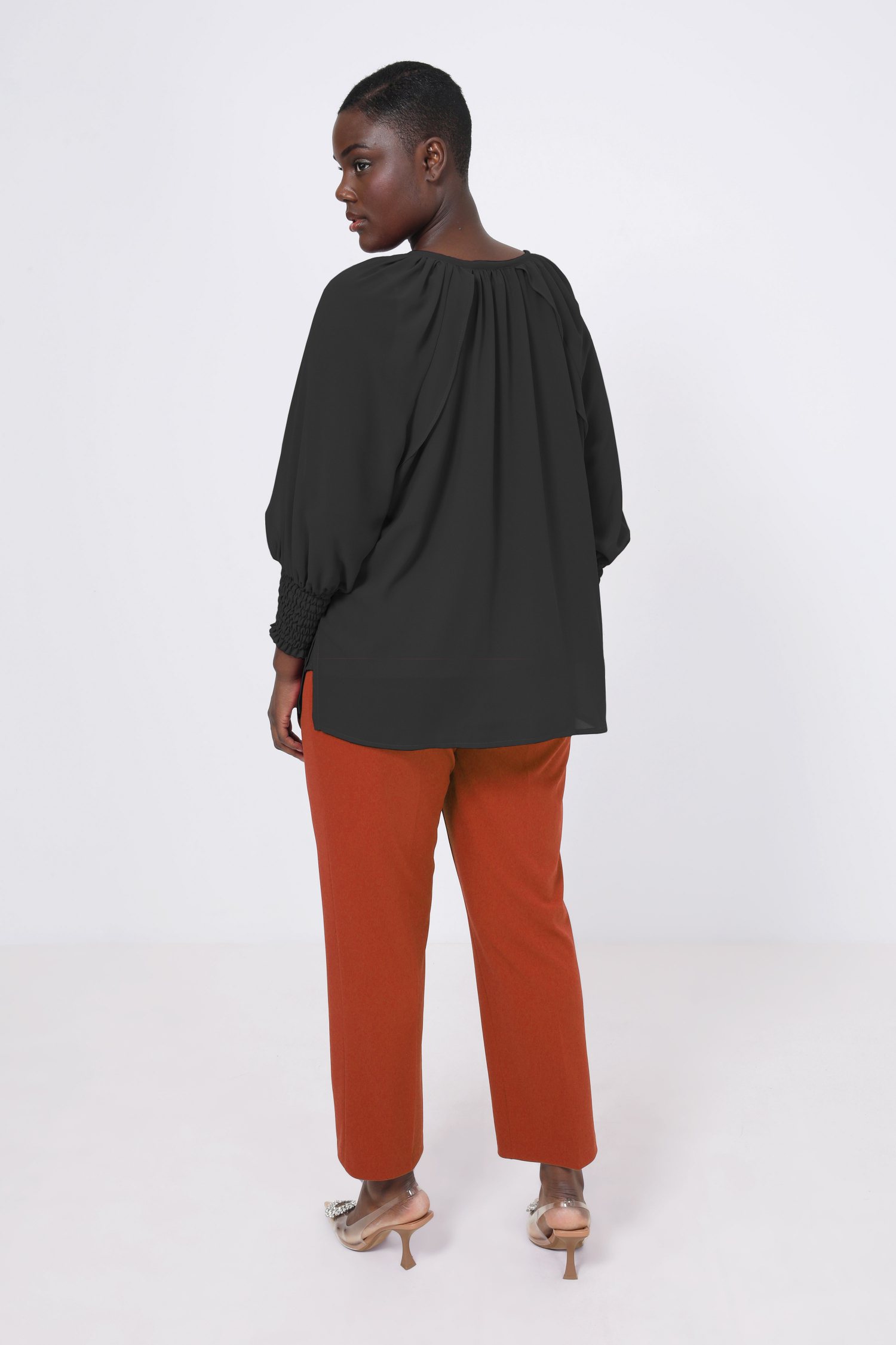 Lined blouse with a plain voile top