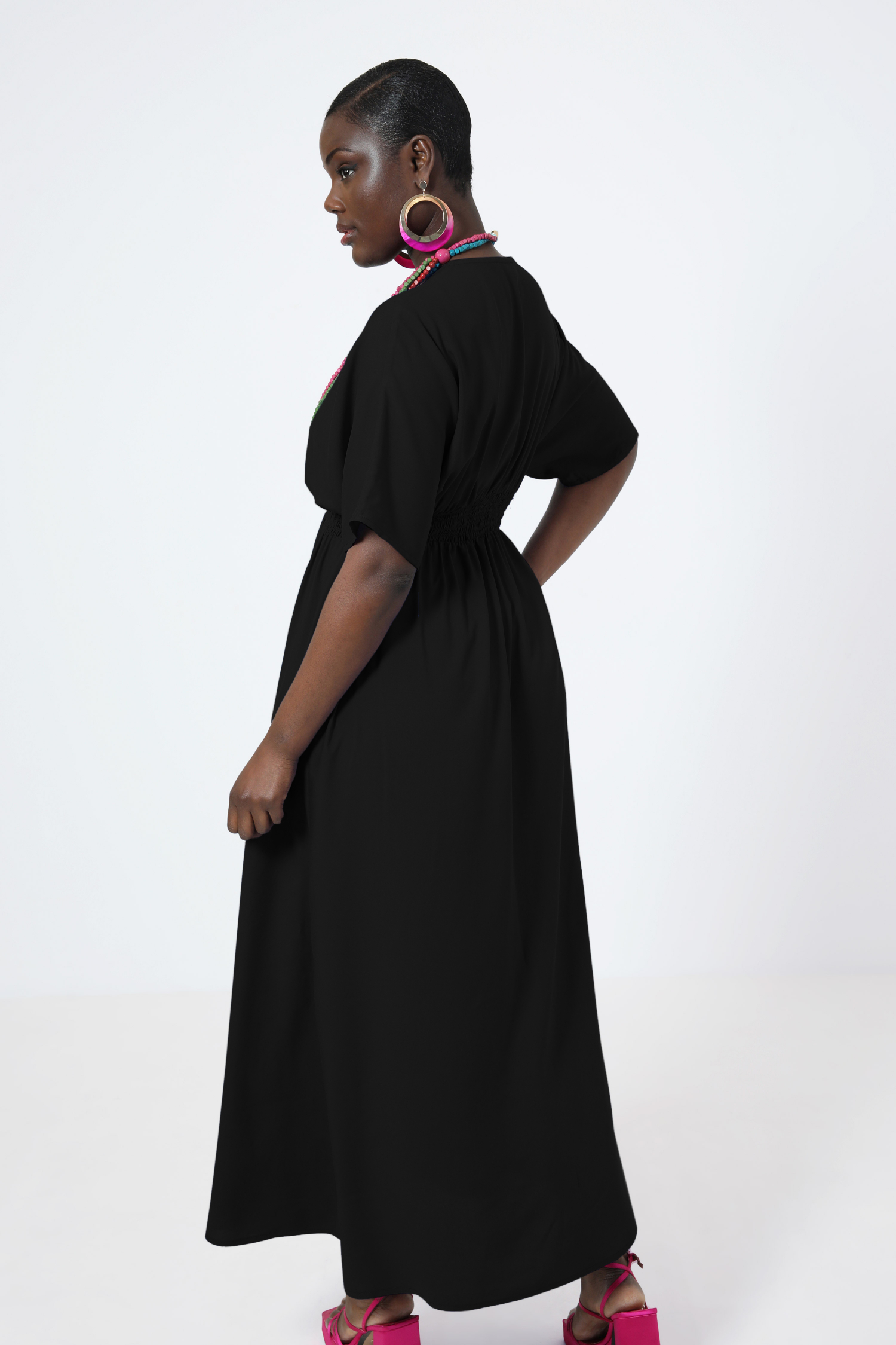 Robe longue avec taille smockée