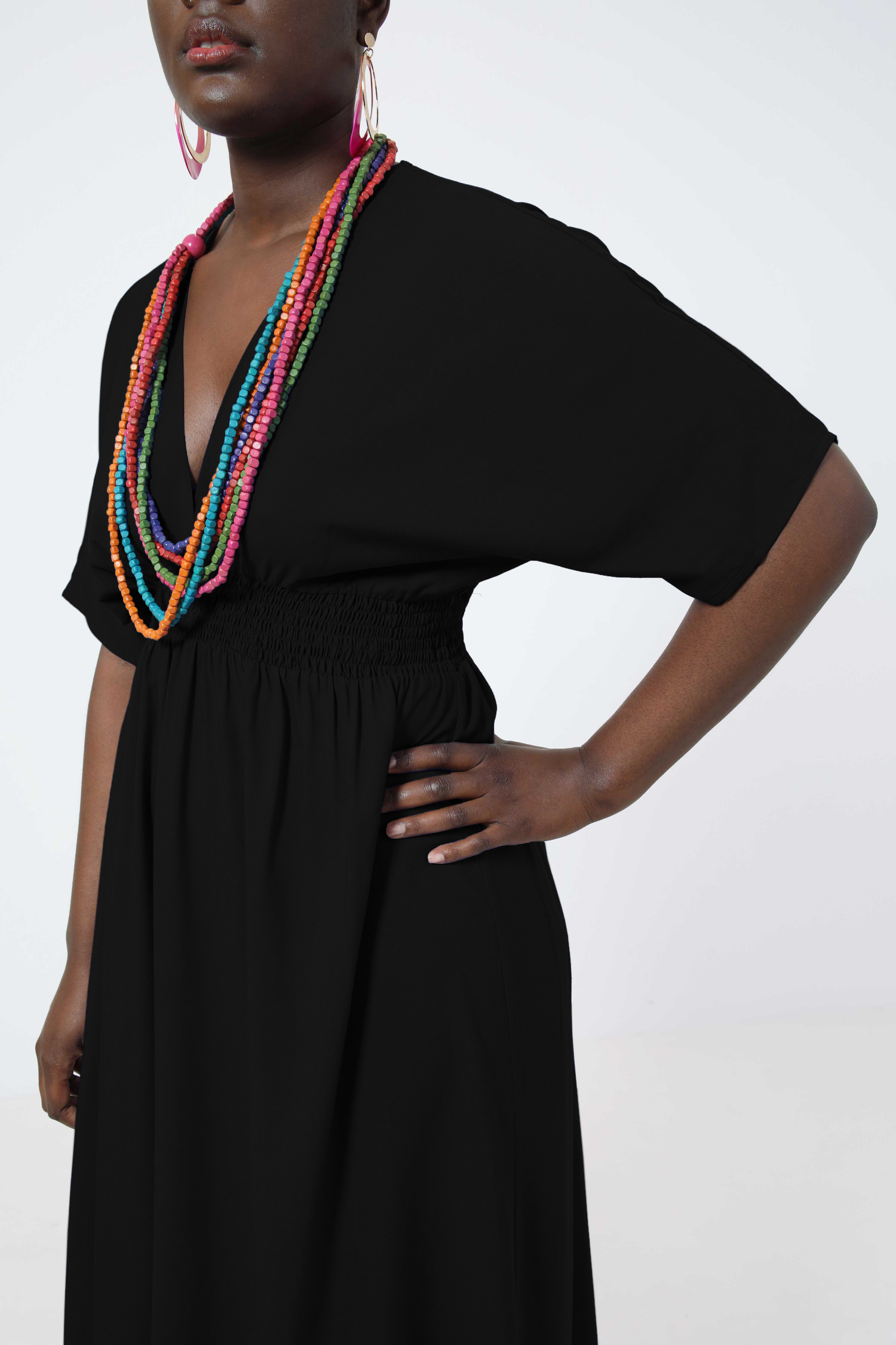 Robe longue avec taille smockée