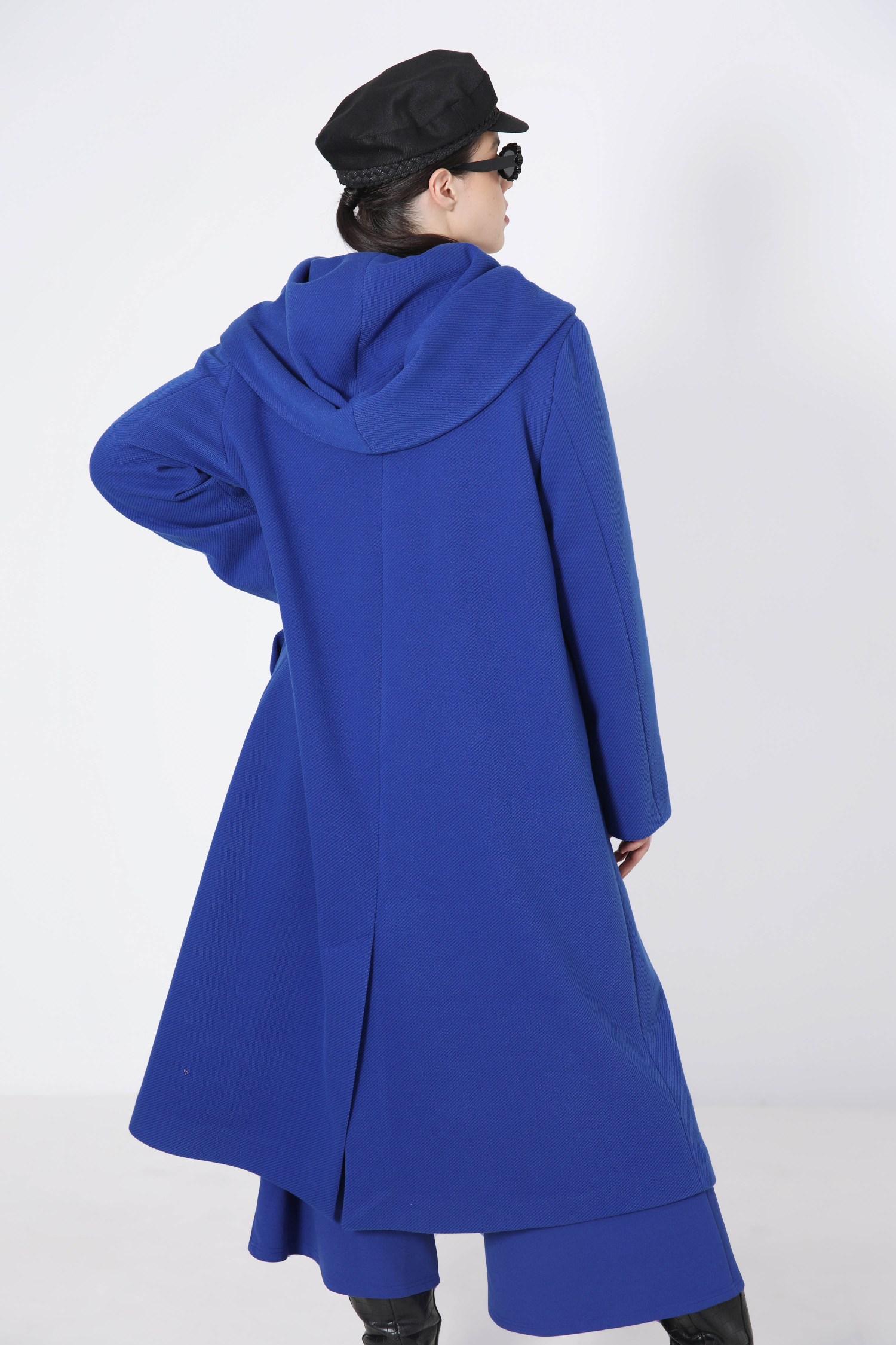 Long hooded coat with shawl collar