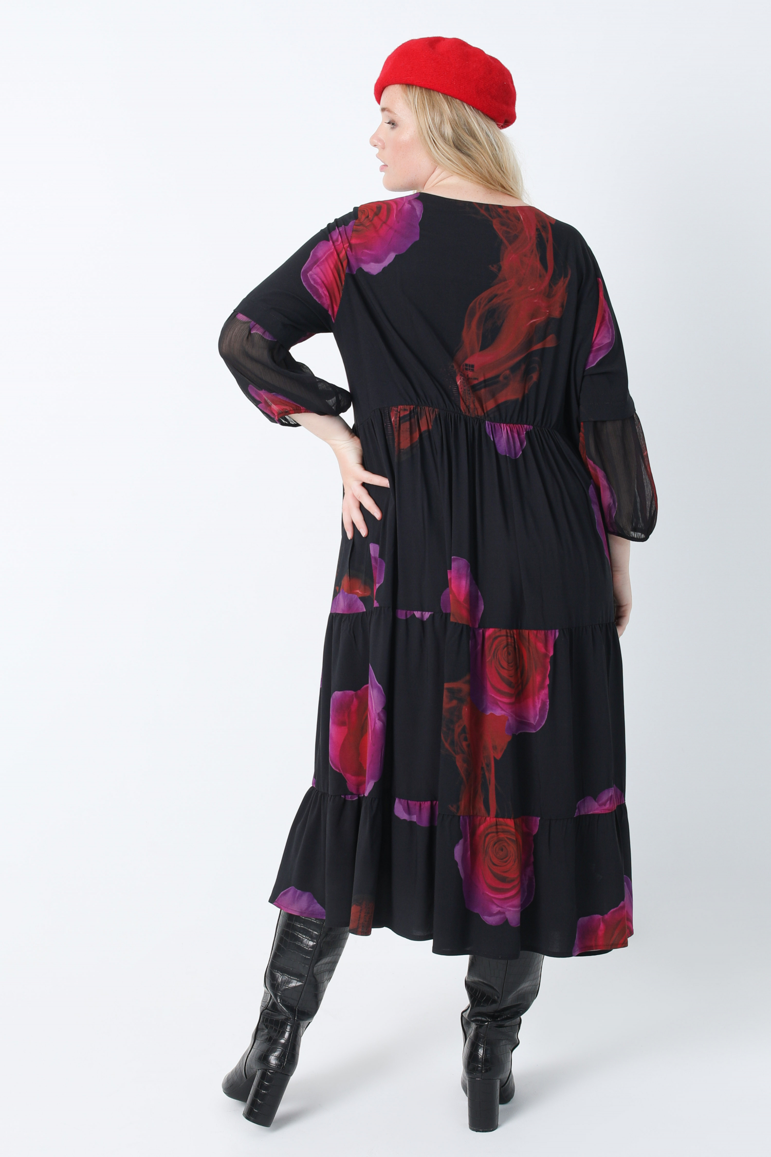Bohemian style printed long dress with zip