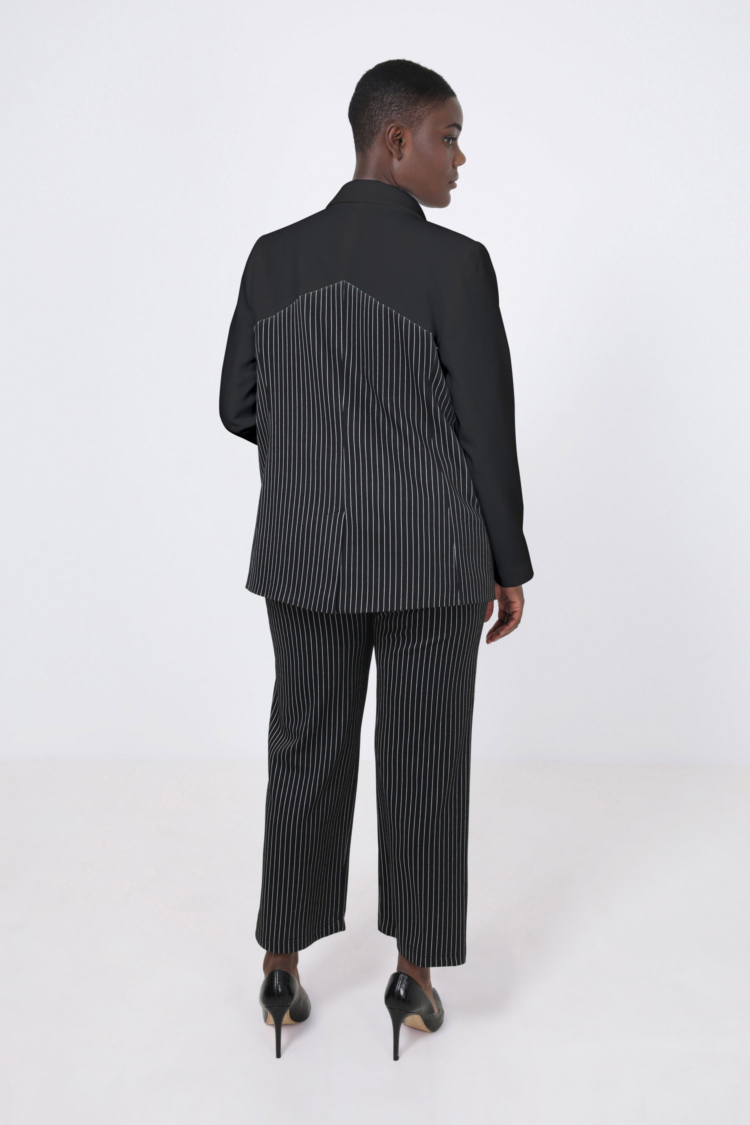 Two-tone striped knit suit jacket