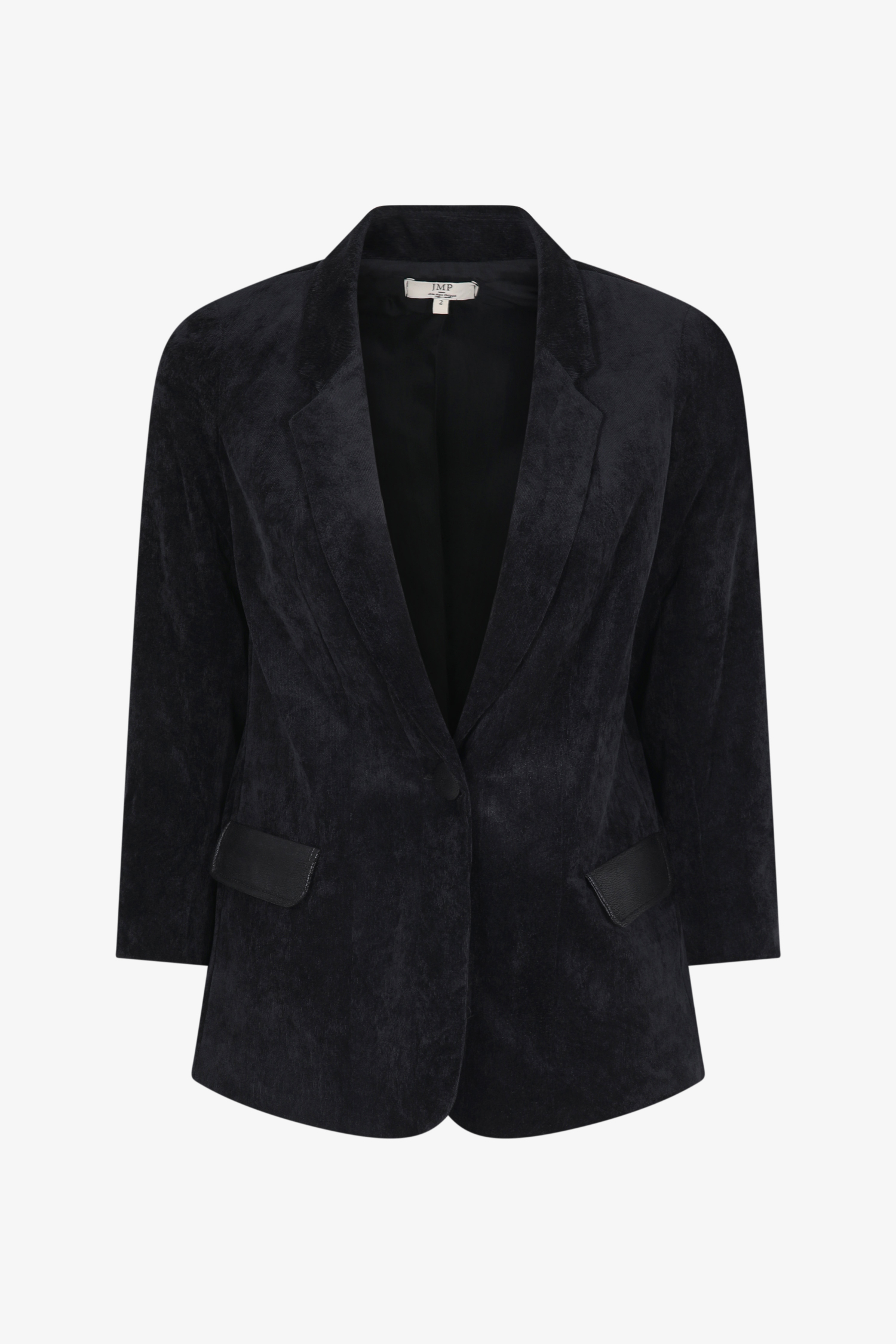 Velvet suit jacket with vegan leather insert