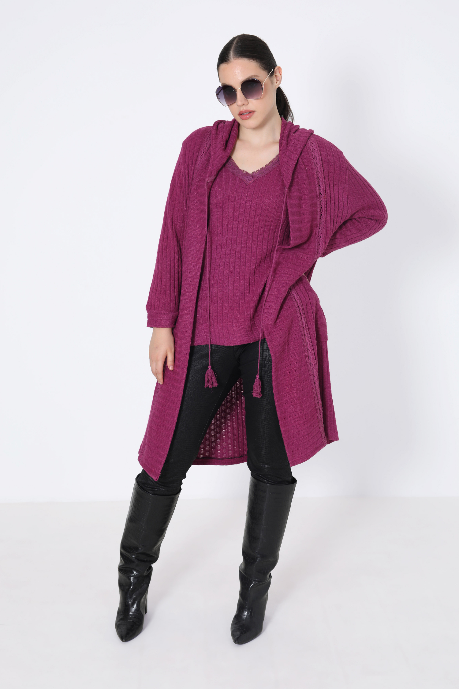 6/2 cable knit cardigan with hood