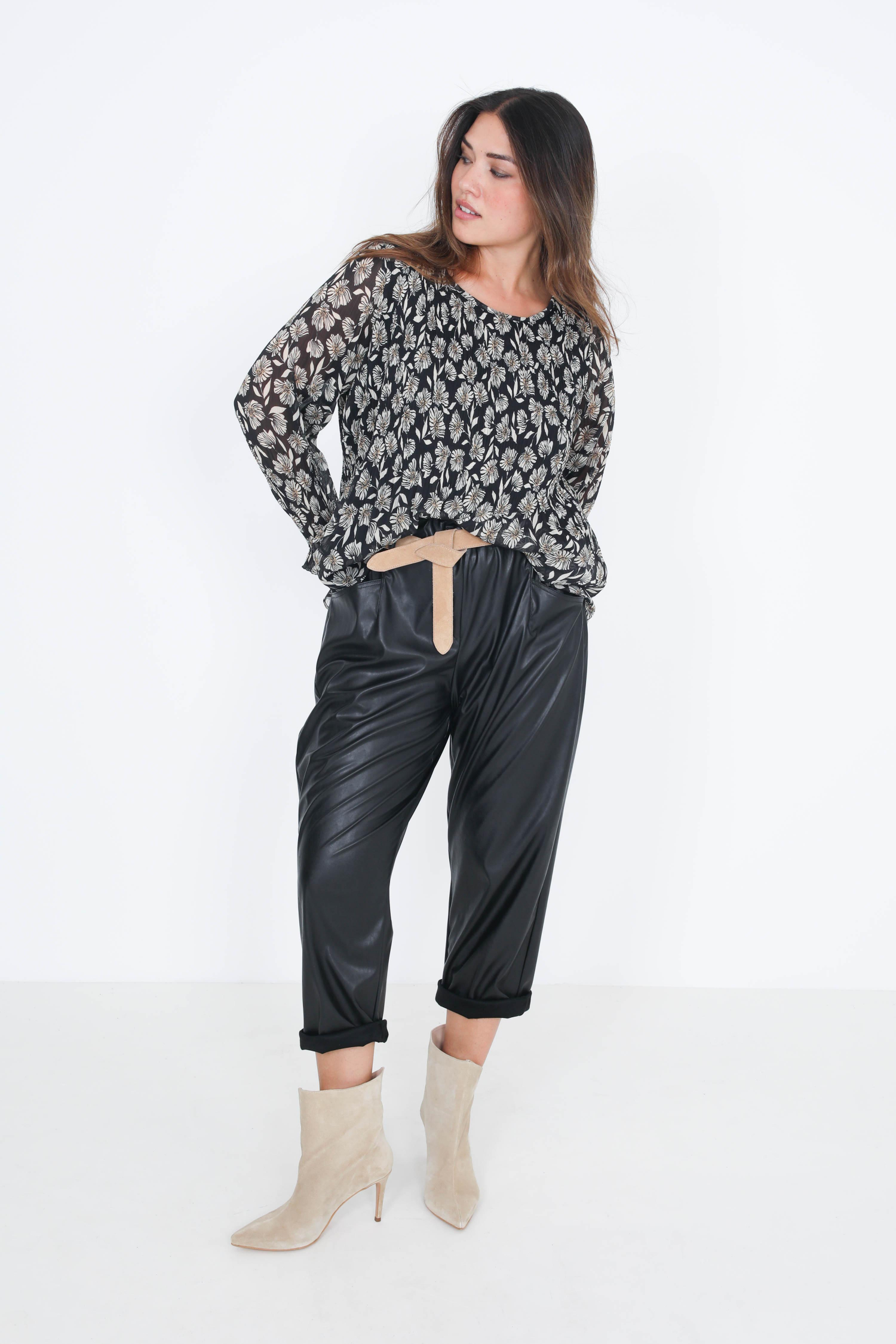 High-waisted faux leather pants
