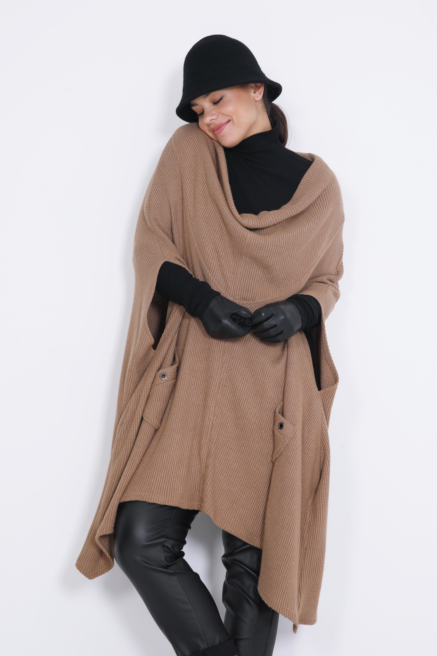 Pancho avec large col en maille nid d'abeille