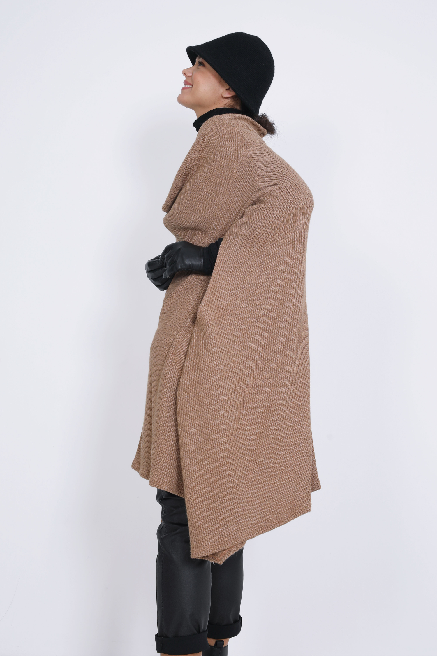 Pancho avec large col en maille nid d'abeille