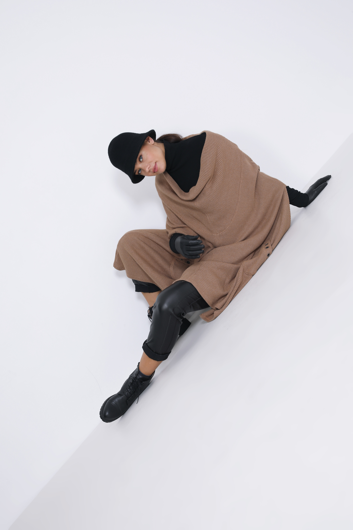 Pancho avec large col en maille nid d'abeille