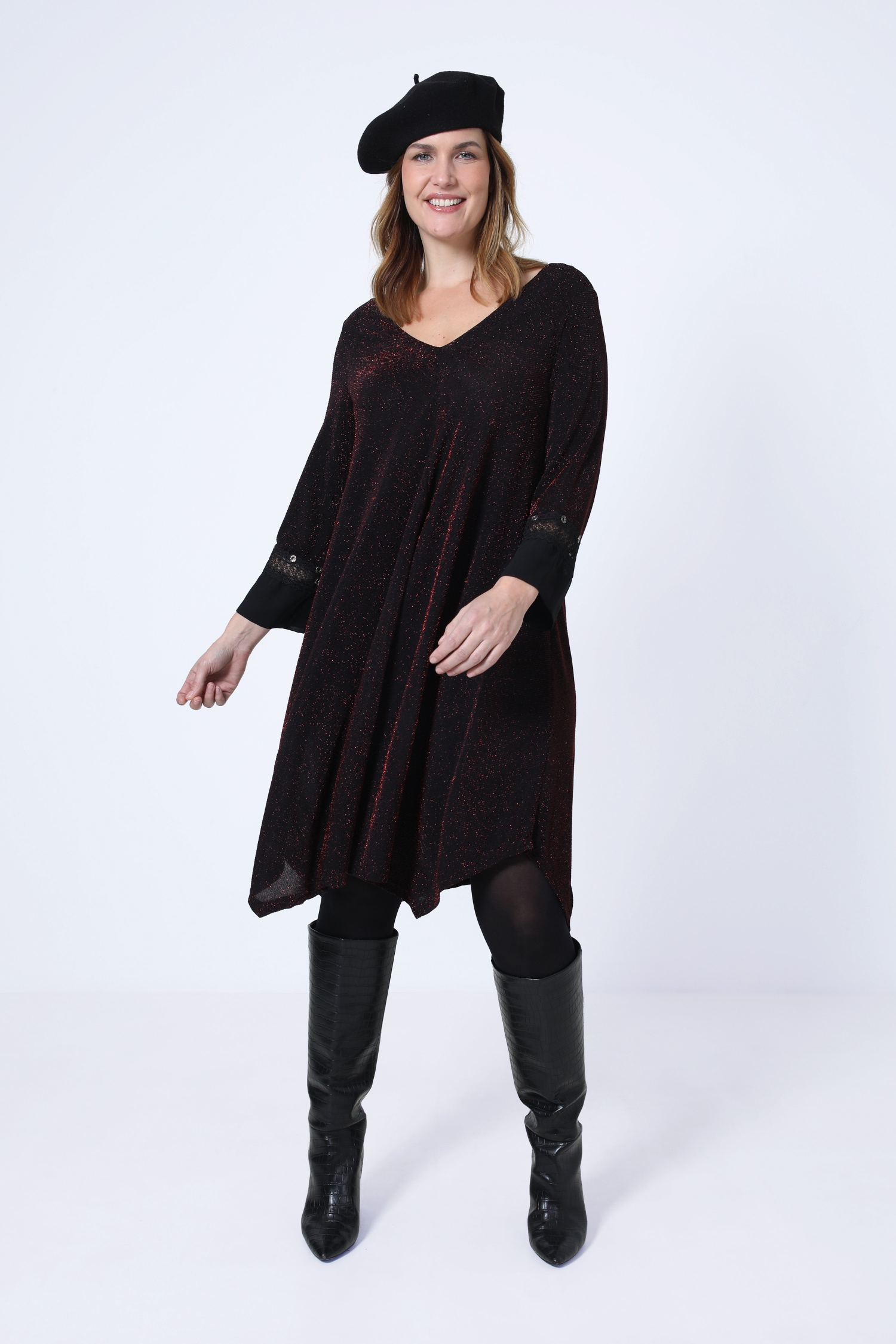 Robe trapèze en maille pailletée 