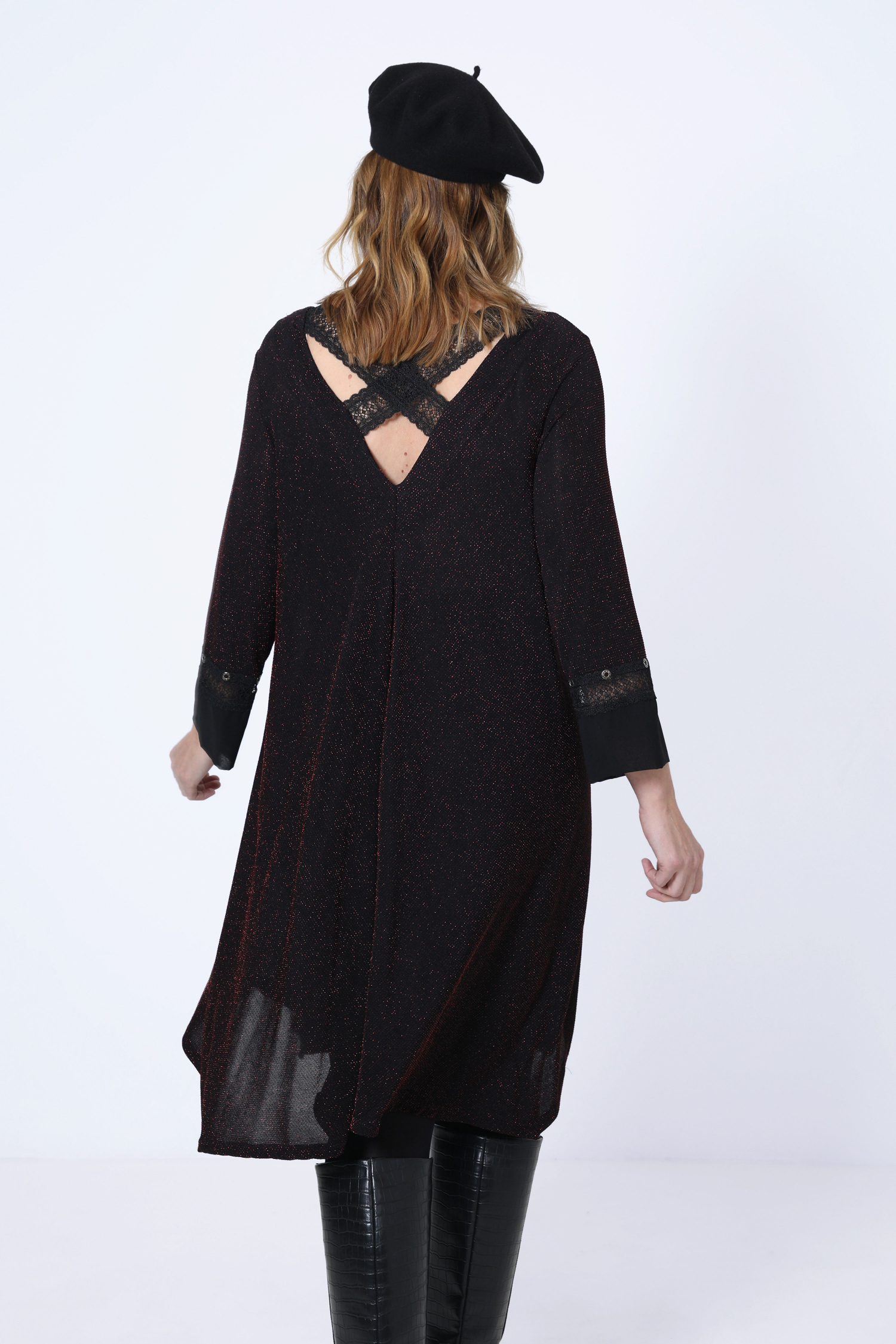Robe trapèze en maille pailletée 