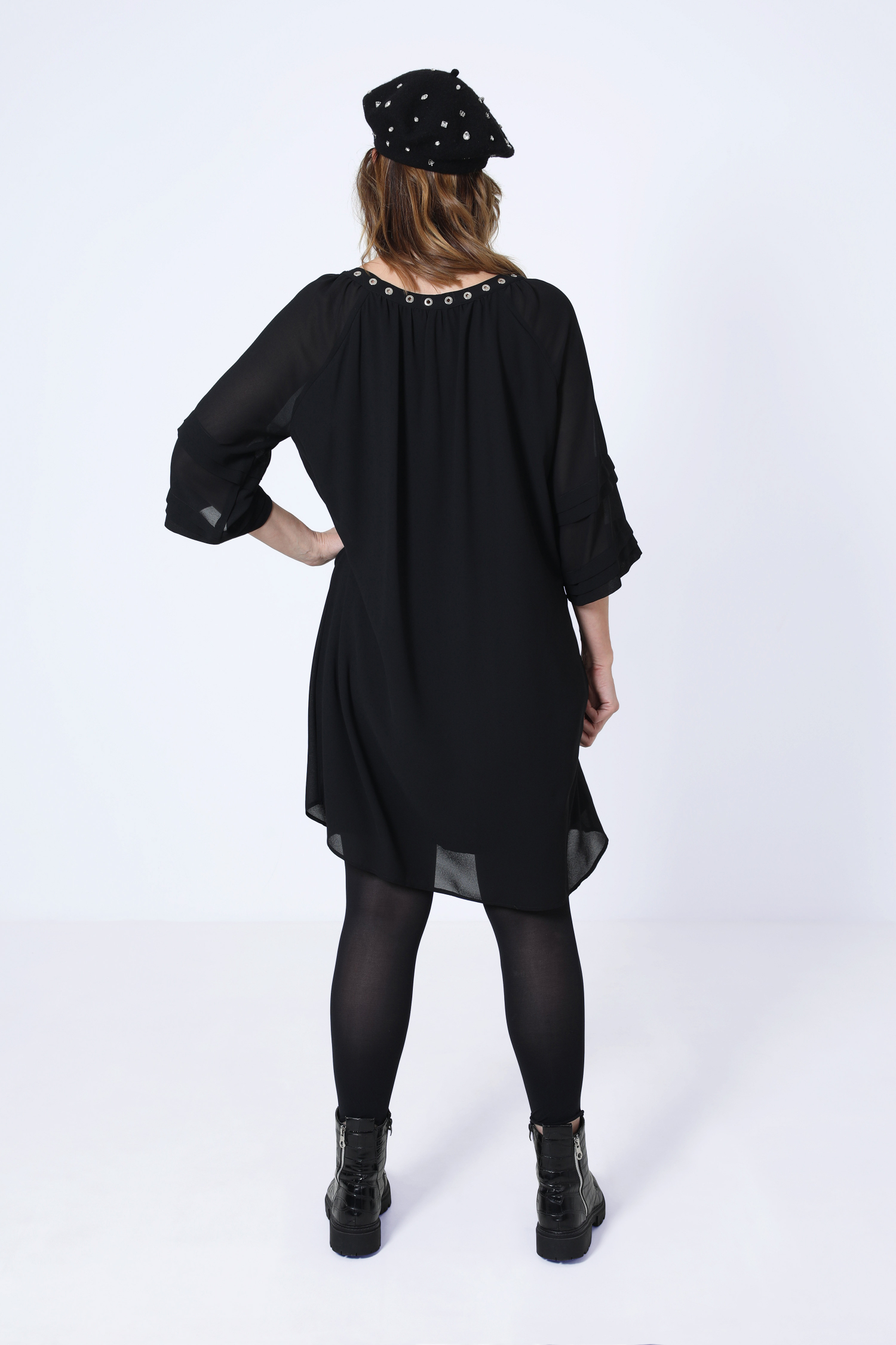Plain voile dress with eyelets
