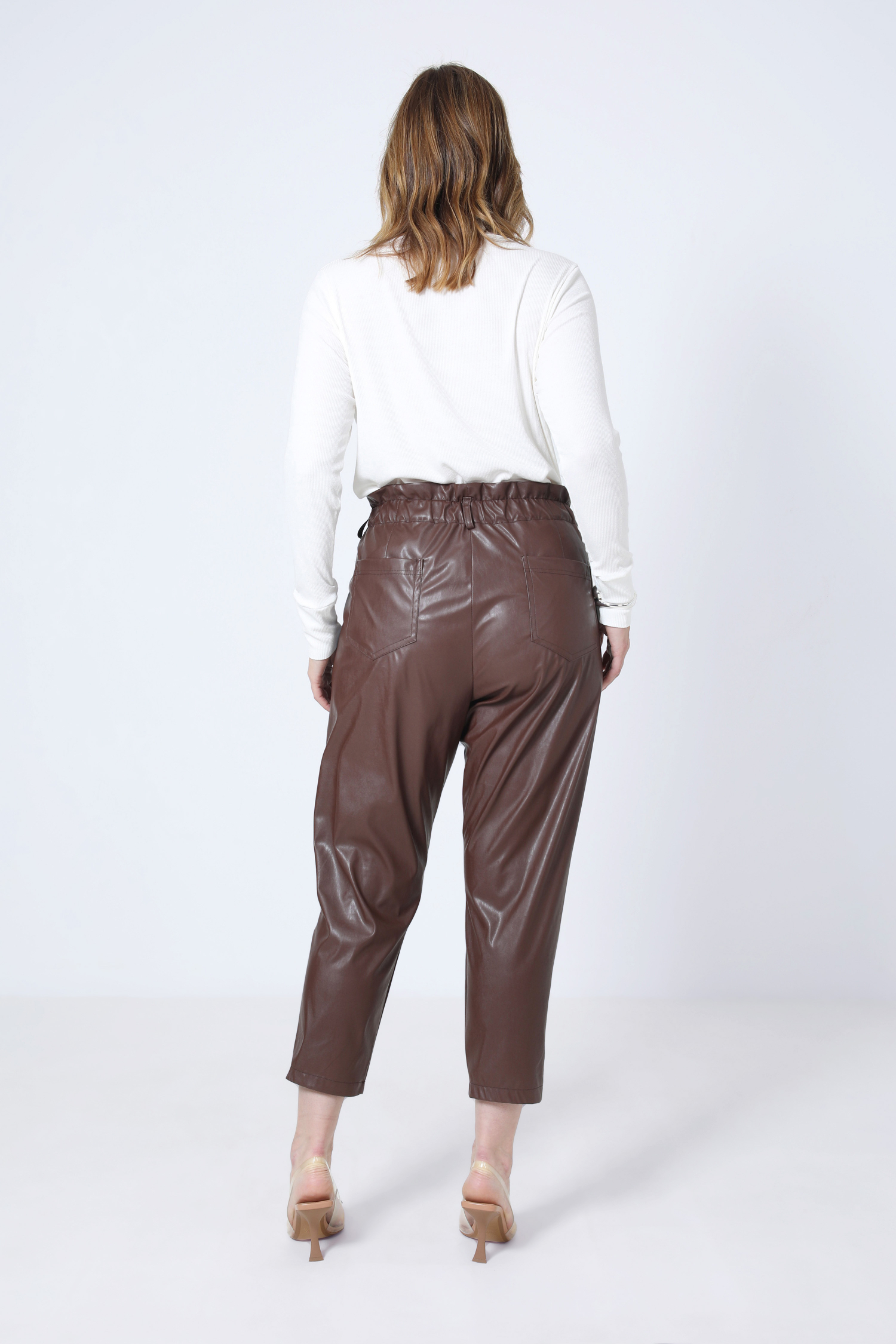 High-waisted faux leather pants