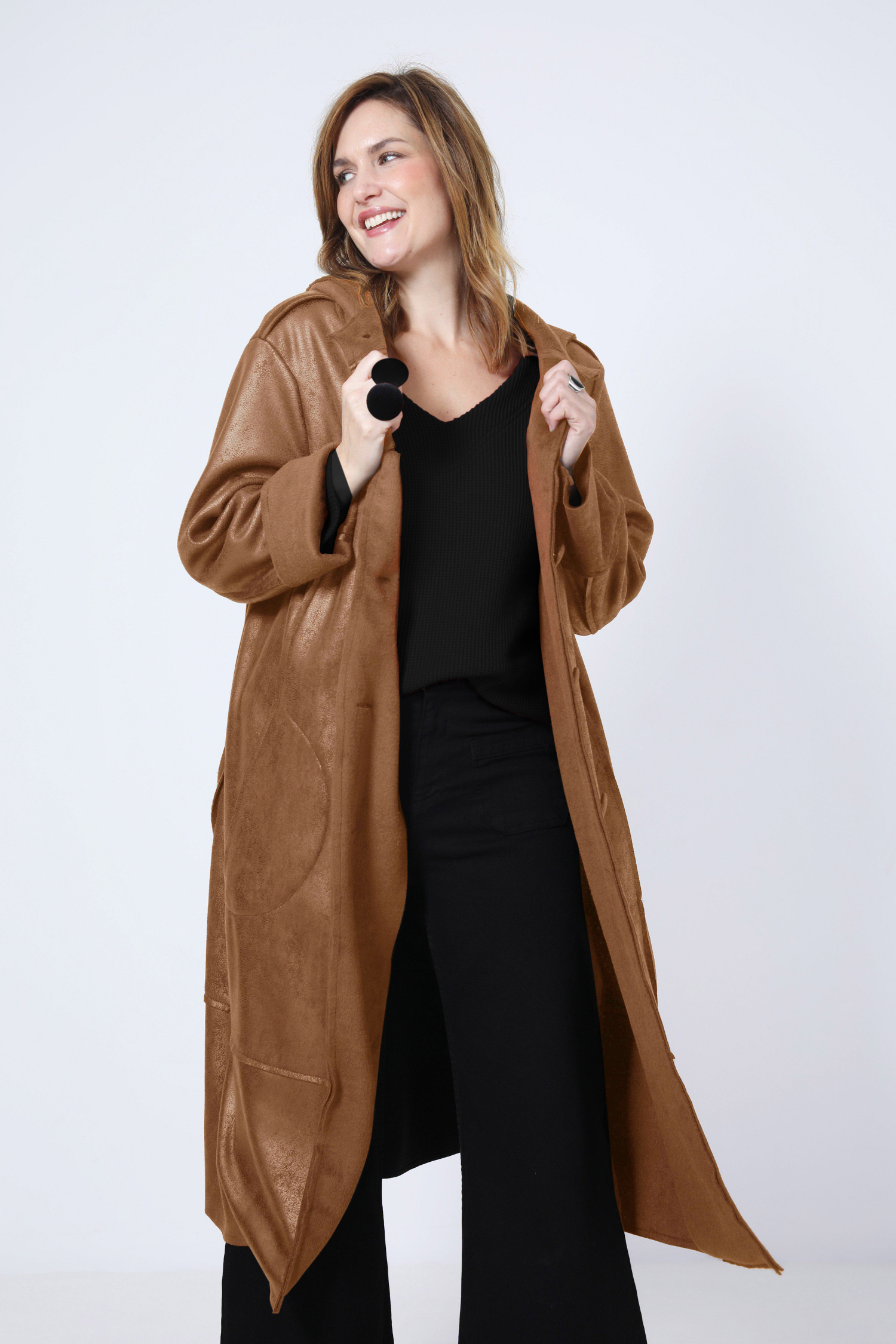 Long coat with shearling effect