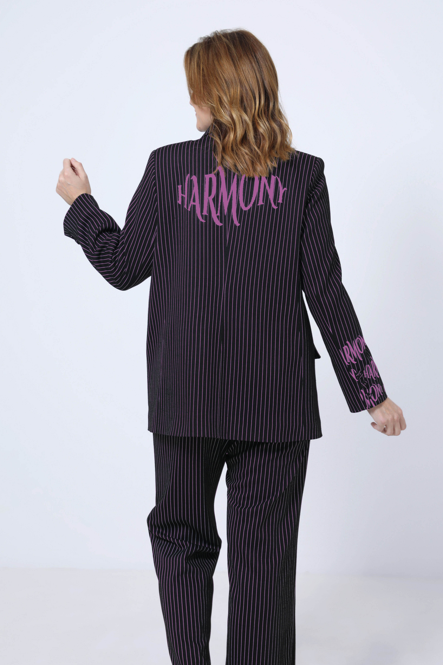 Striped suit jacket with screen print