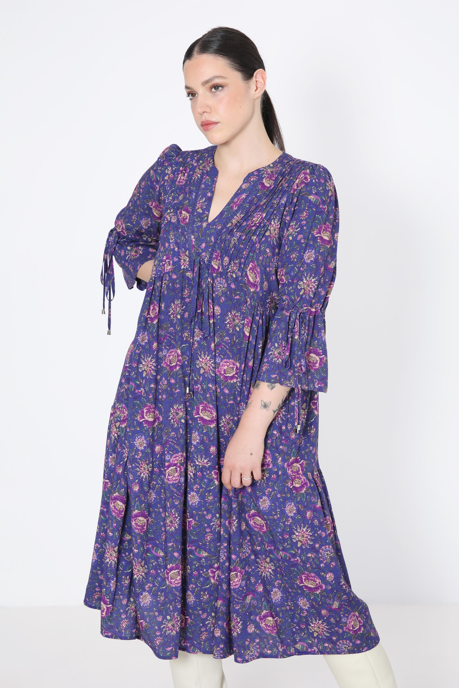 Robe midi en imprimé floral avec plastron