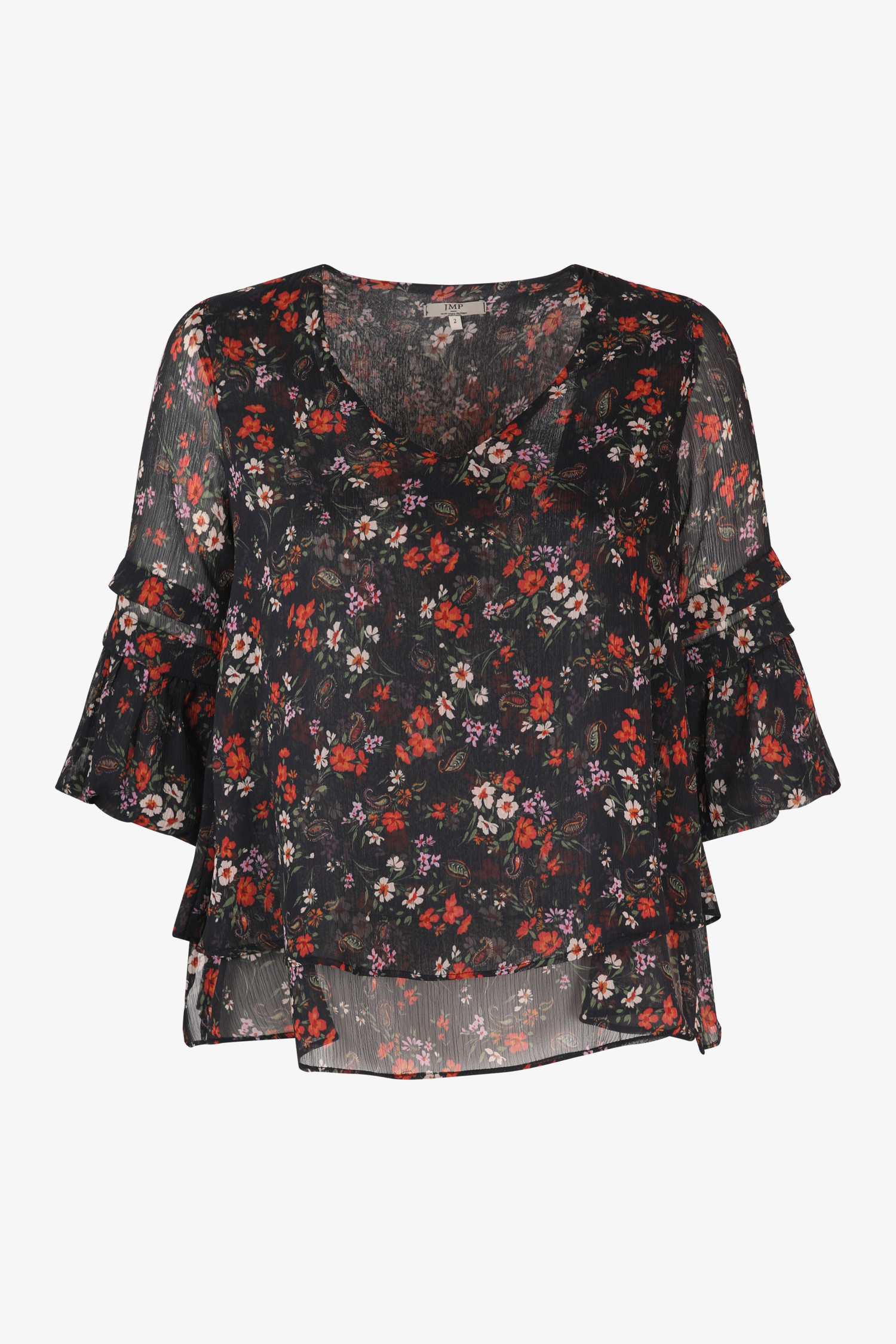 Layered trapeze blouse in printed voile