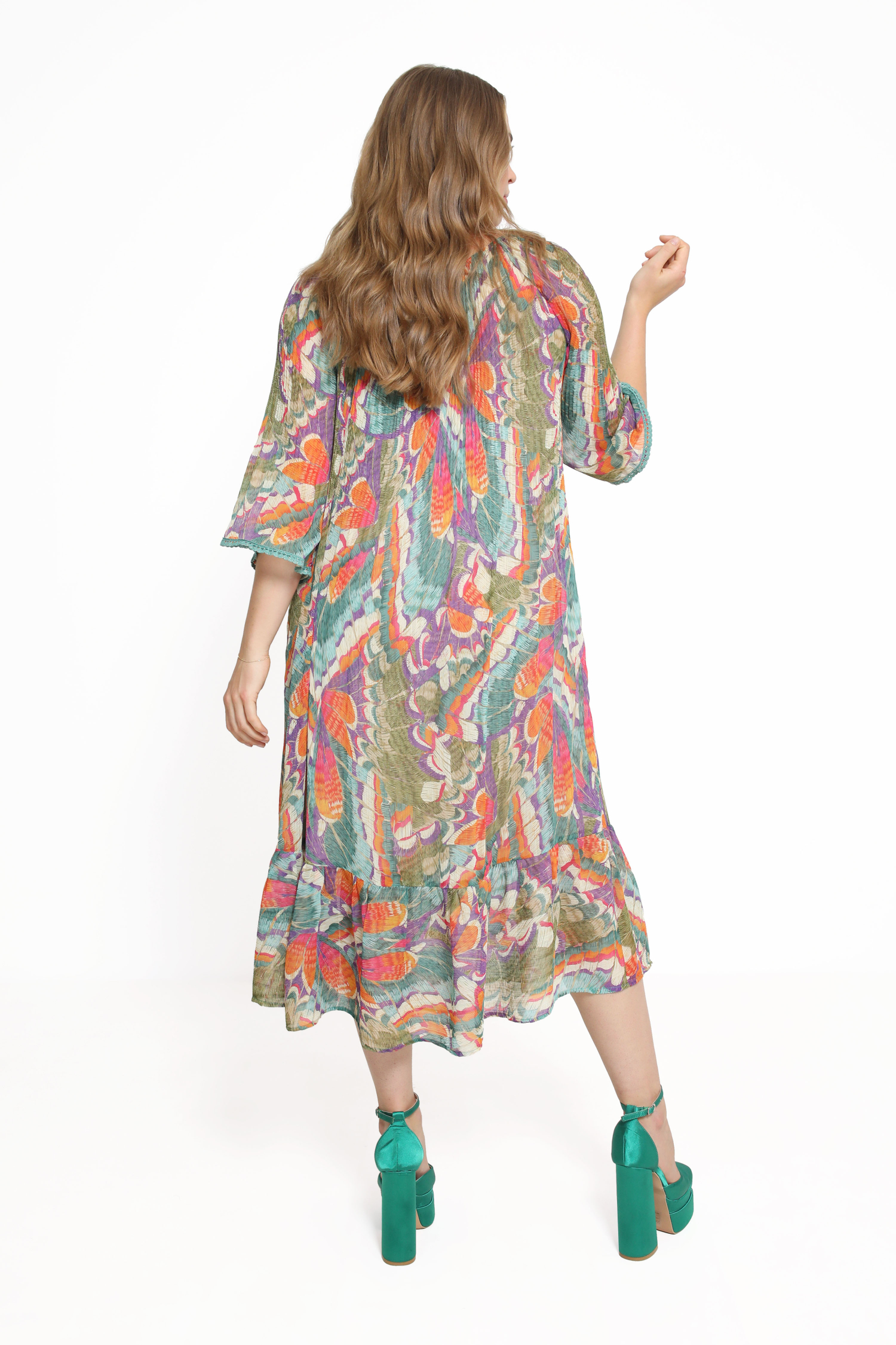 pleated dress in printed voile