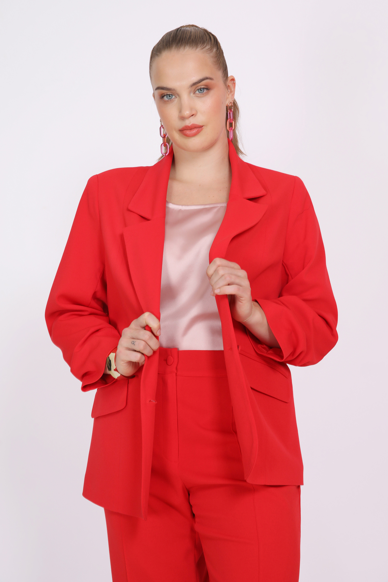 Plain suit jacket with buttoned effect sleeves