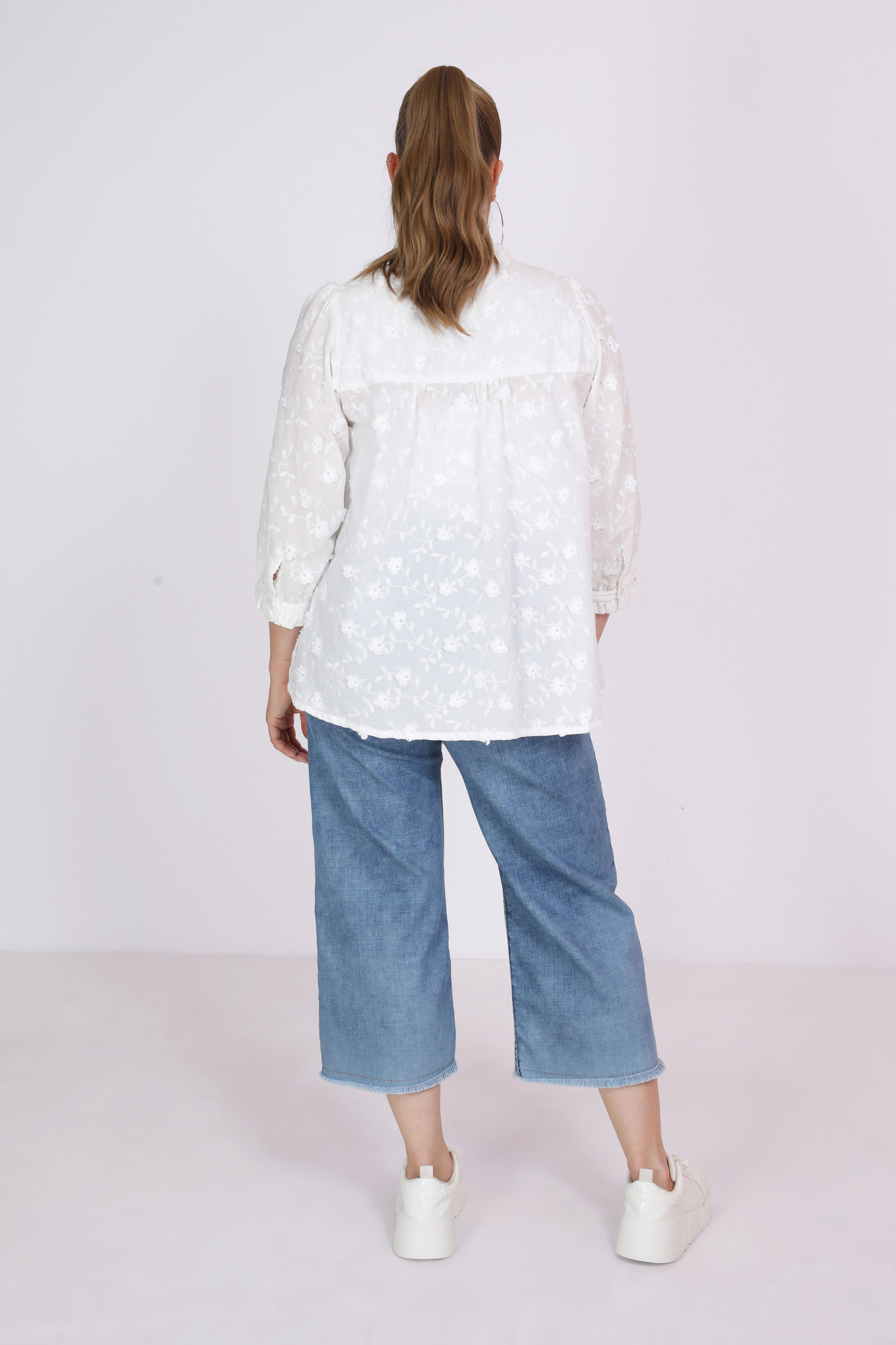 Embroidered cotton voile shirt