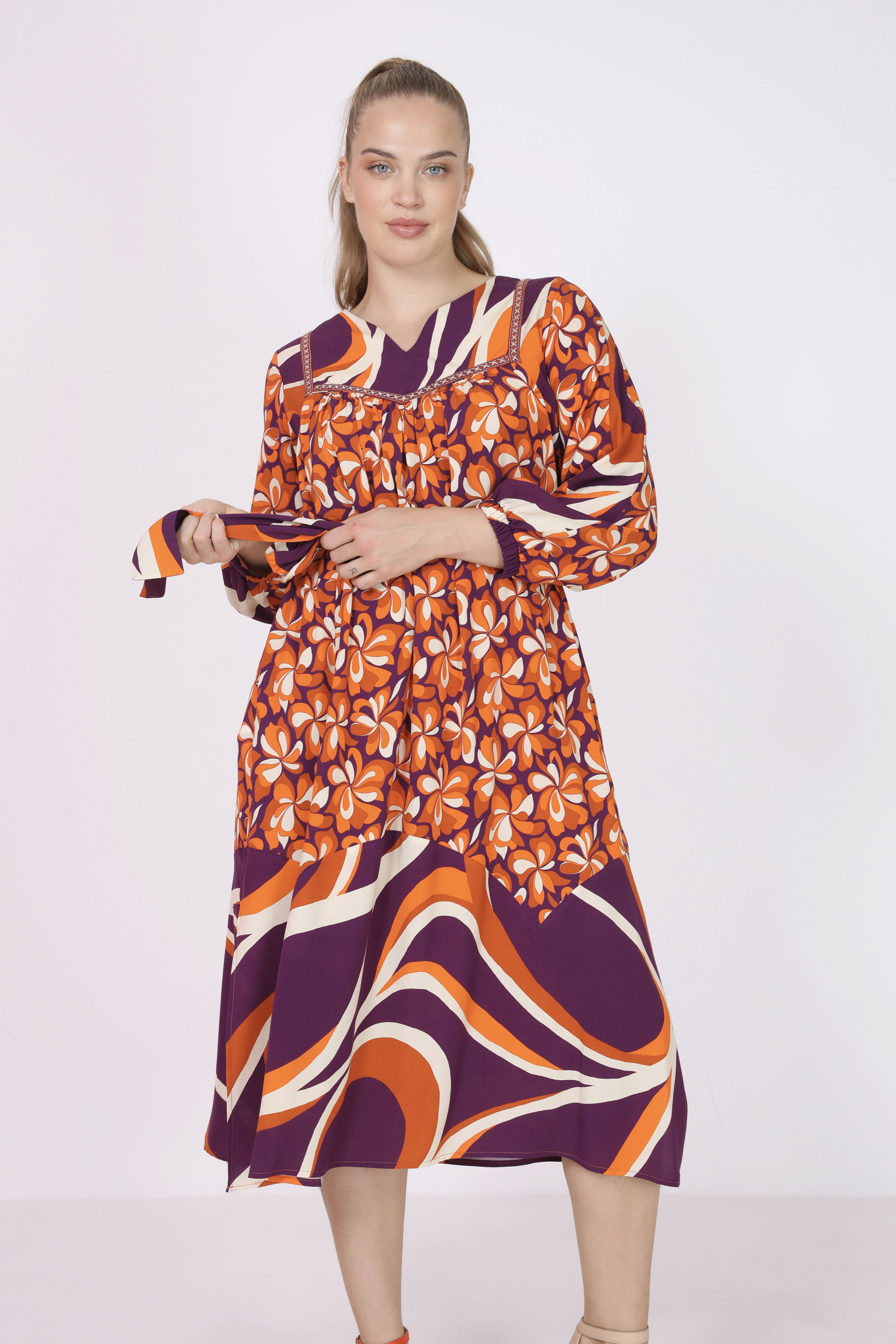 Robe longue bi-impression avec un pastron