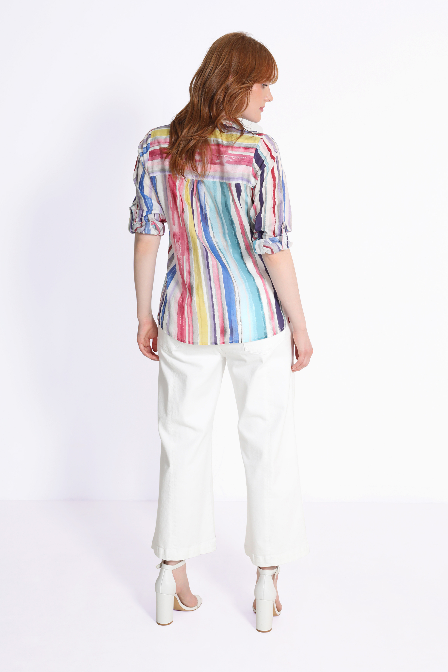 Chemise en voile de coton rayé multico