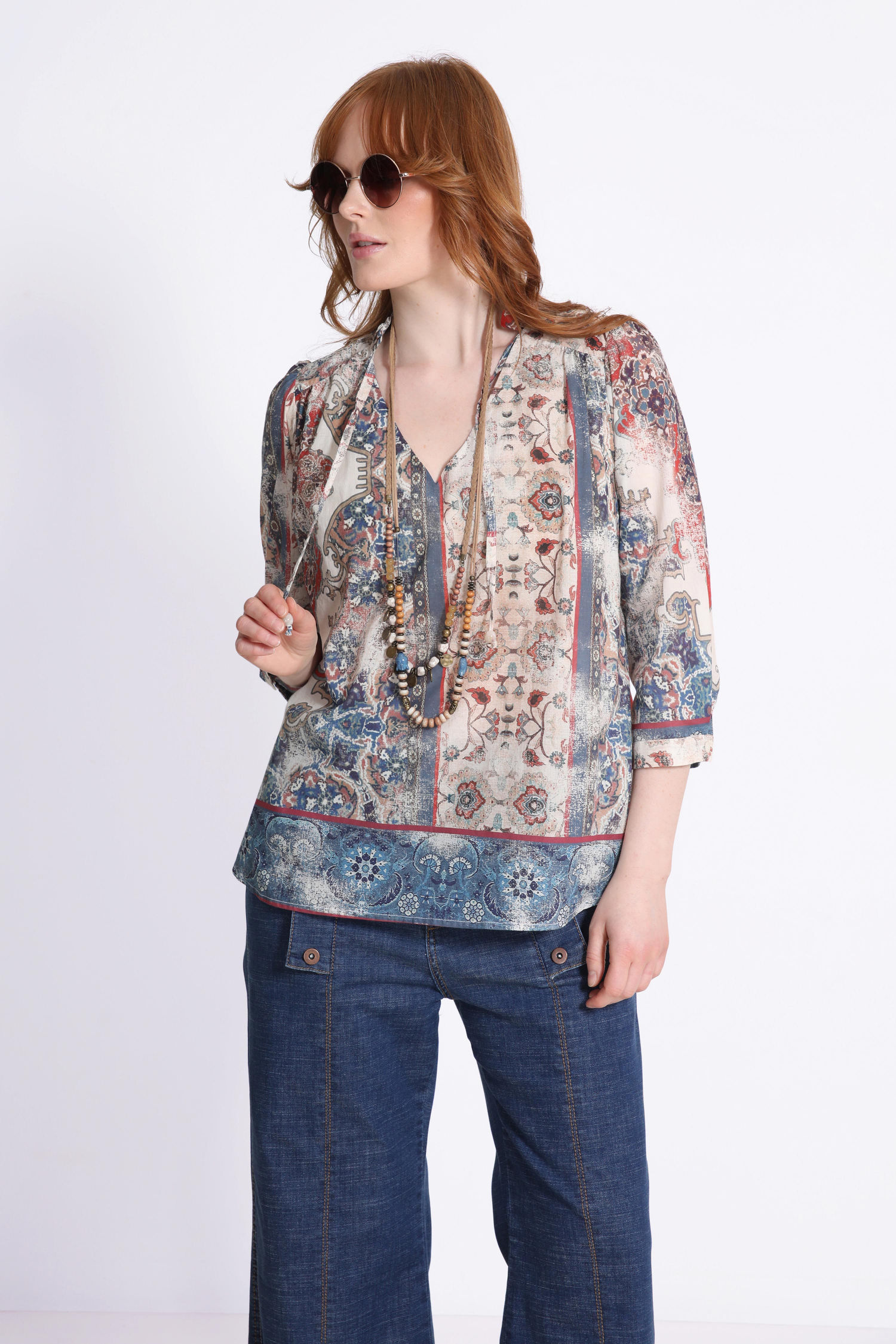 Blouse en imprimé fleur indigo