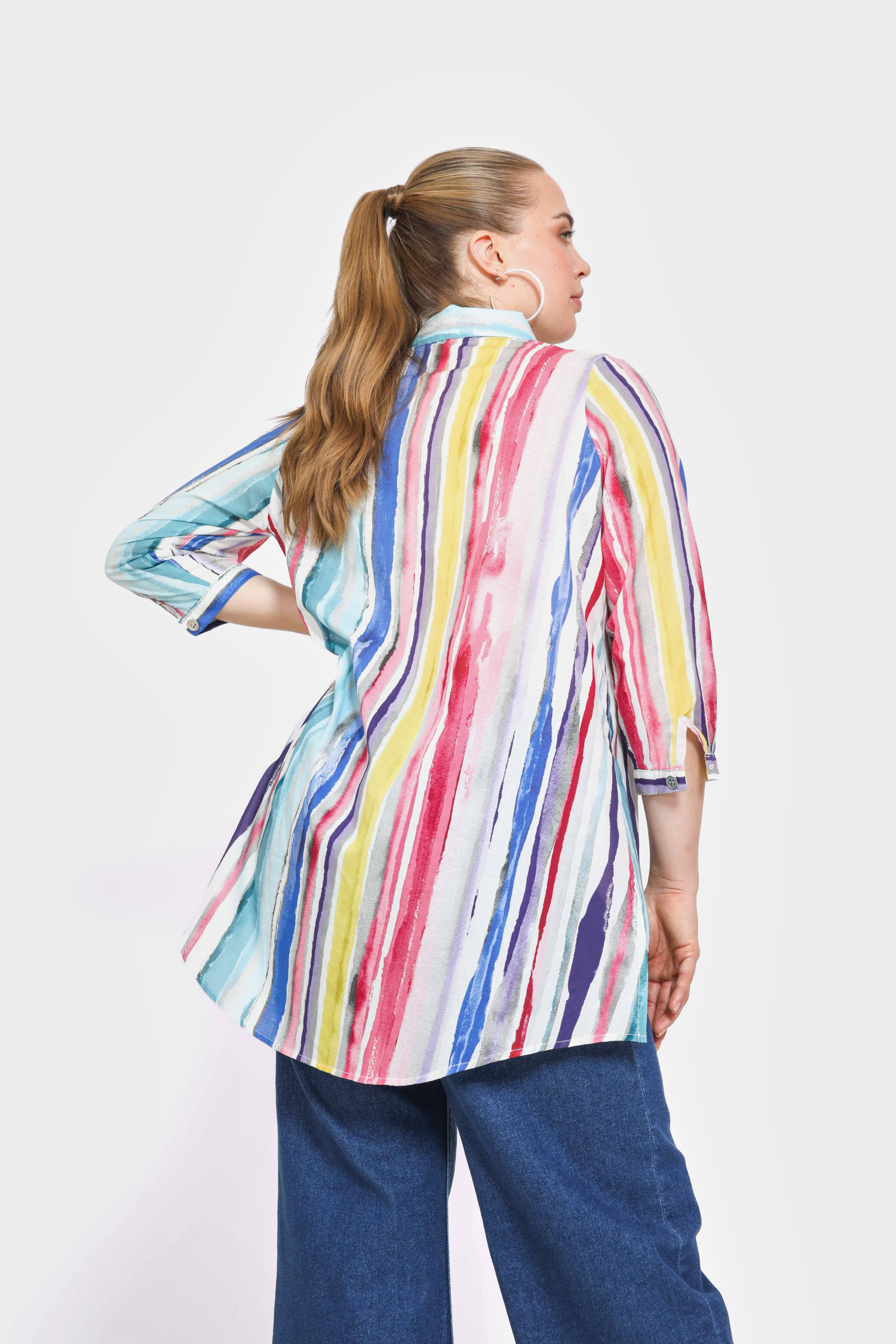 Chemise en imprimé rayé multicolore