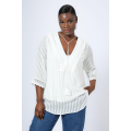 Embossed voile blouse with tone/tone stripe effect