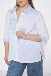 Two-material striped and plain shirt with screen printing