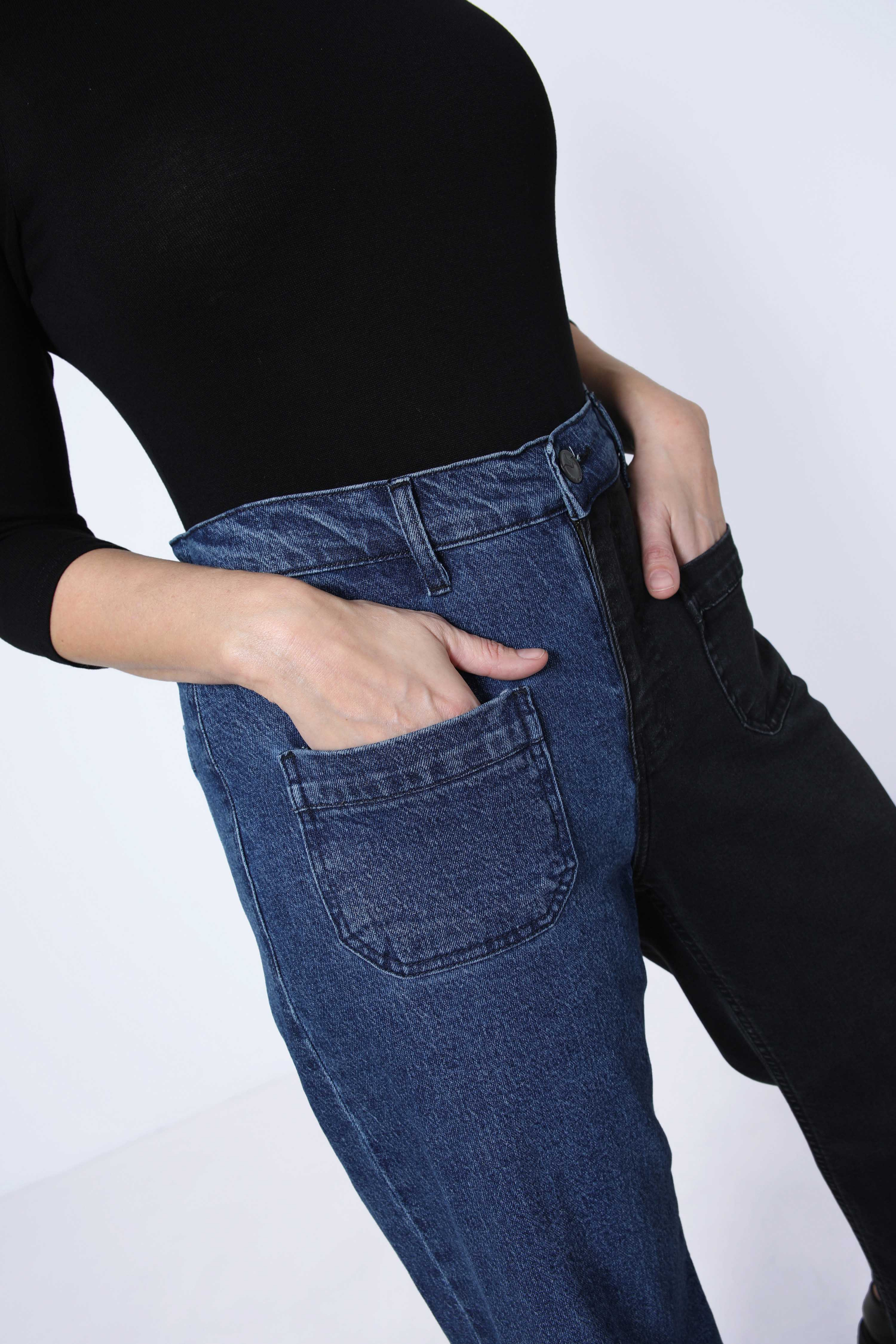 two-tone flared style jeans