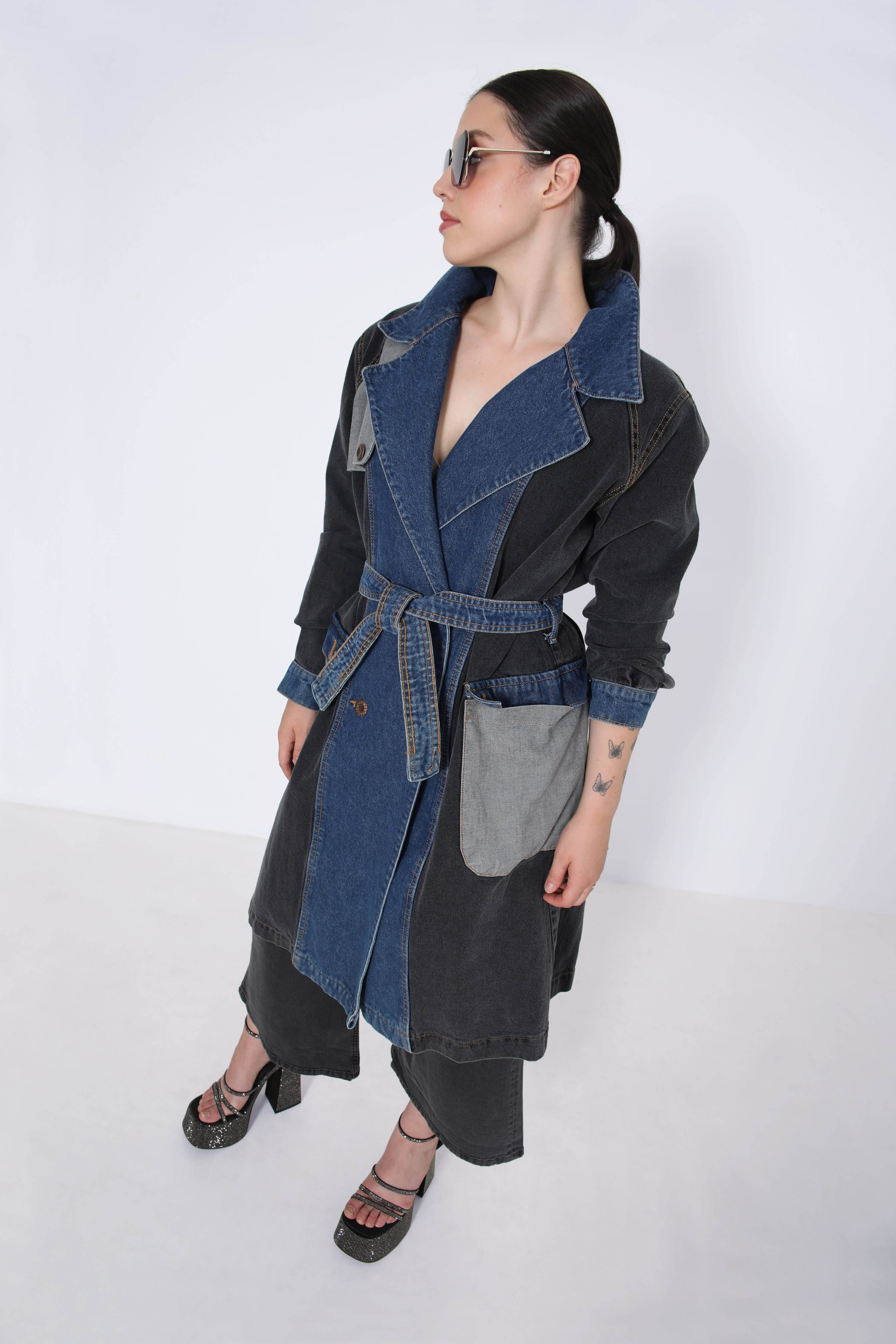 Trench en patchwork de denim