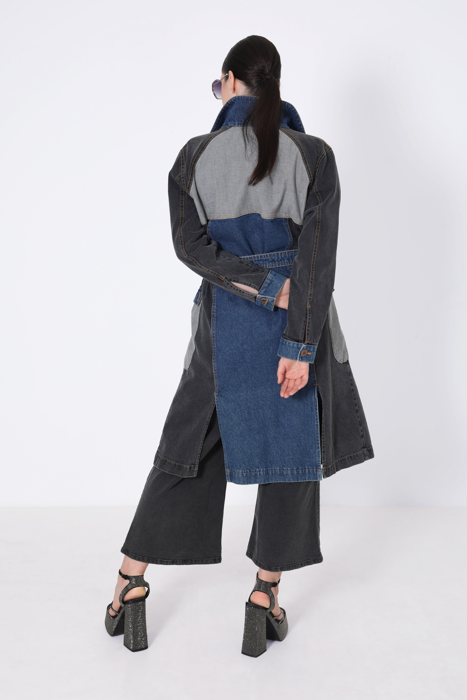 Trench en patchwork de denim