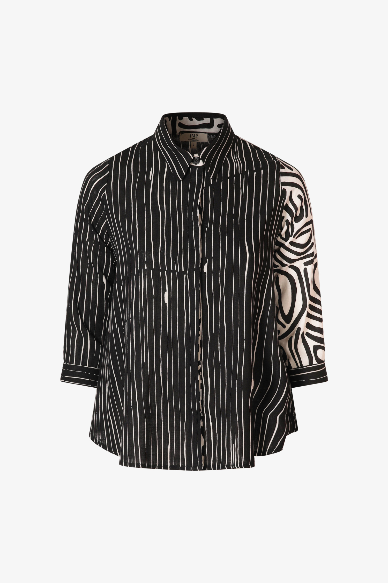 Printed and striped linen patch shirt