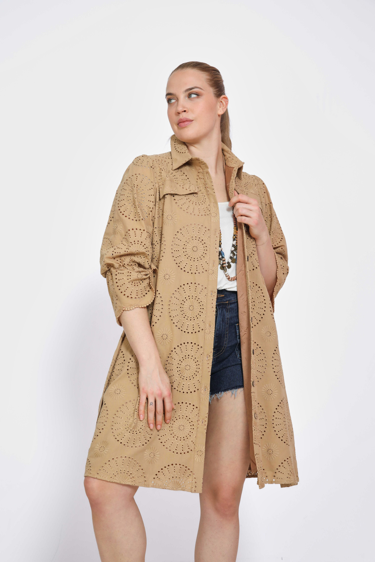 Embroidered cotton voile coat