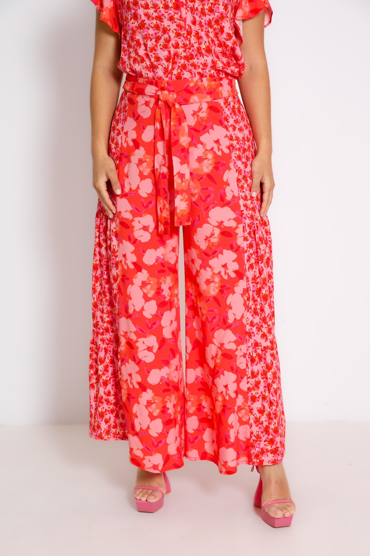 Wide bohemian style flower patch pants