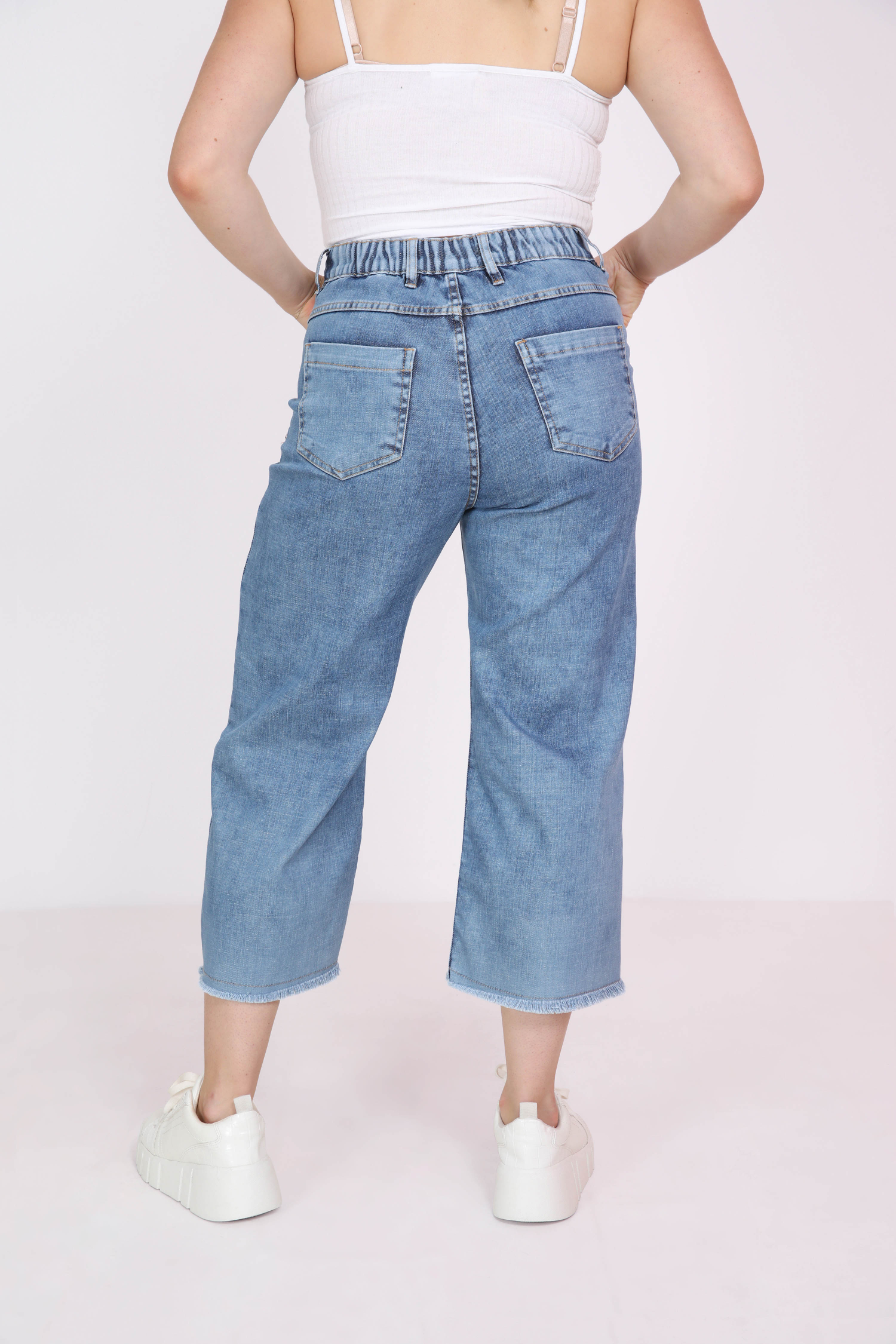 Jeans 7/8 stone avec franges hippie chic