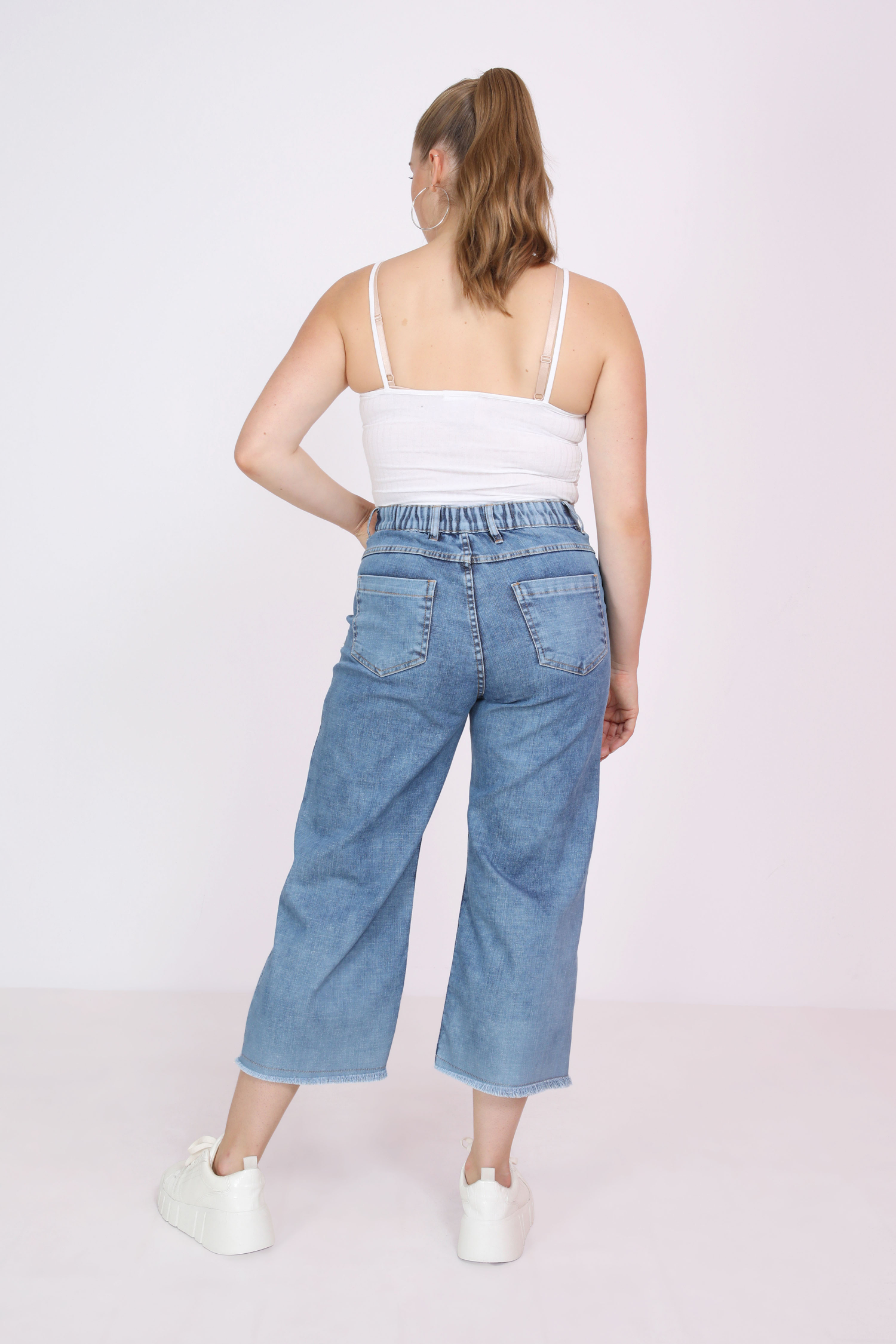 Jeans 7/8 stone avec franges hippie chic