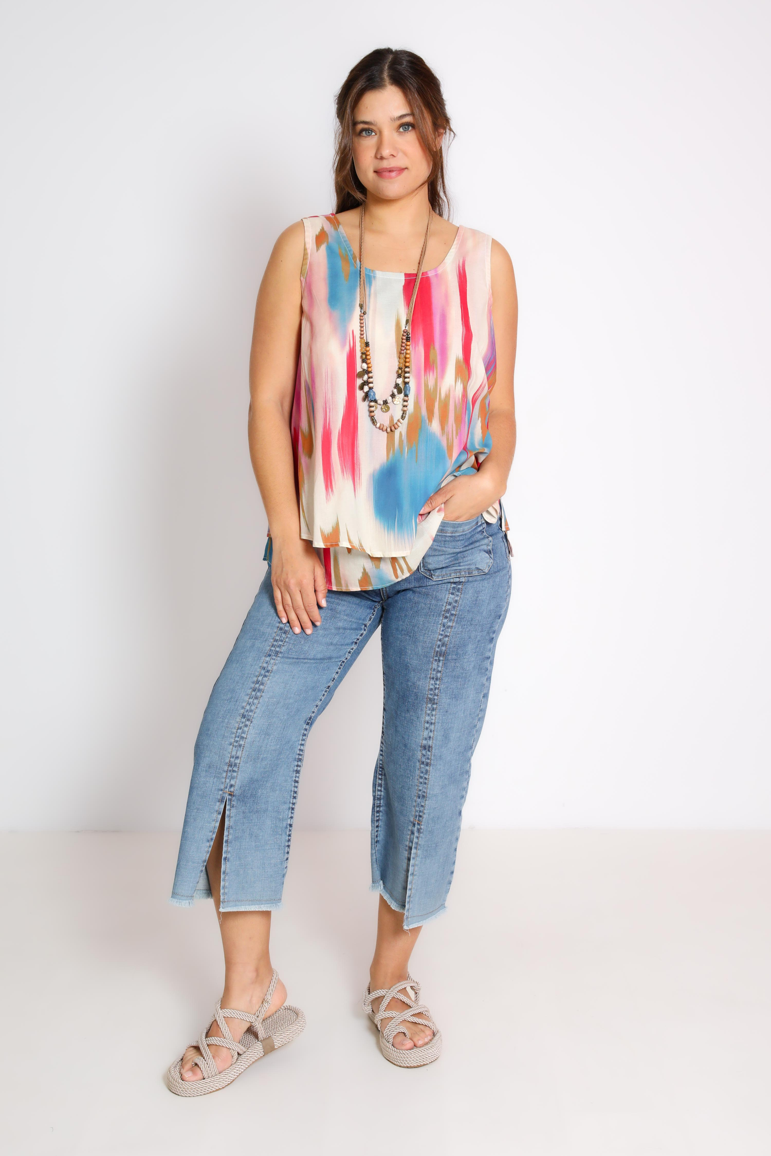 Double tank top in printed cotton voile