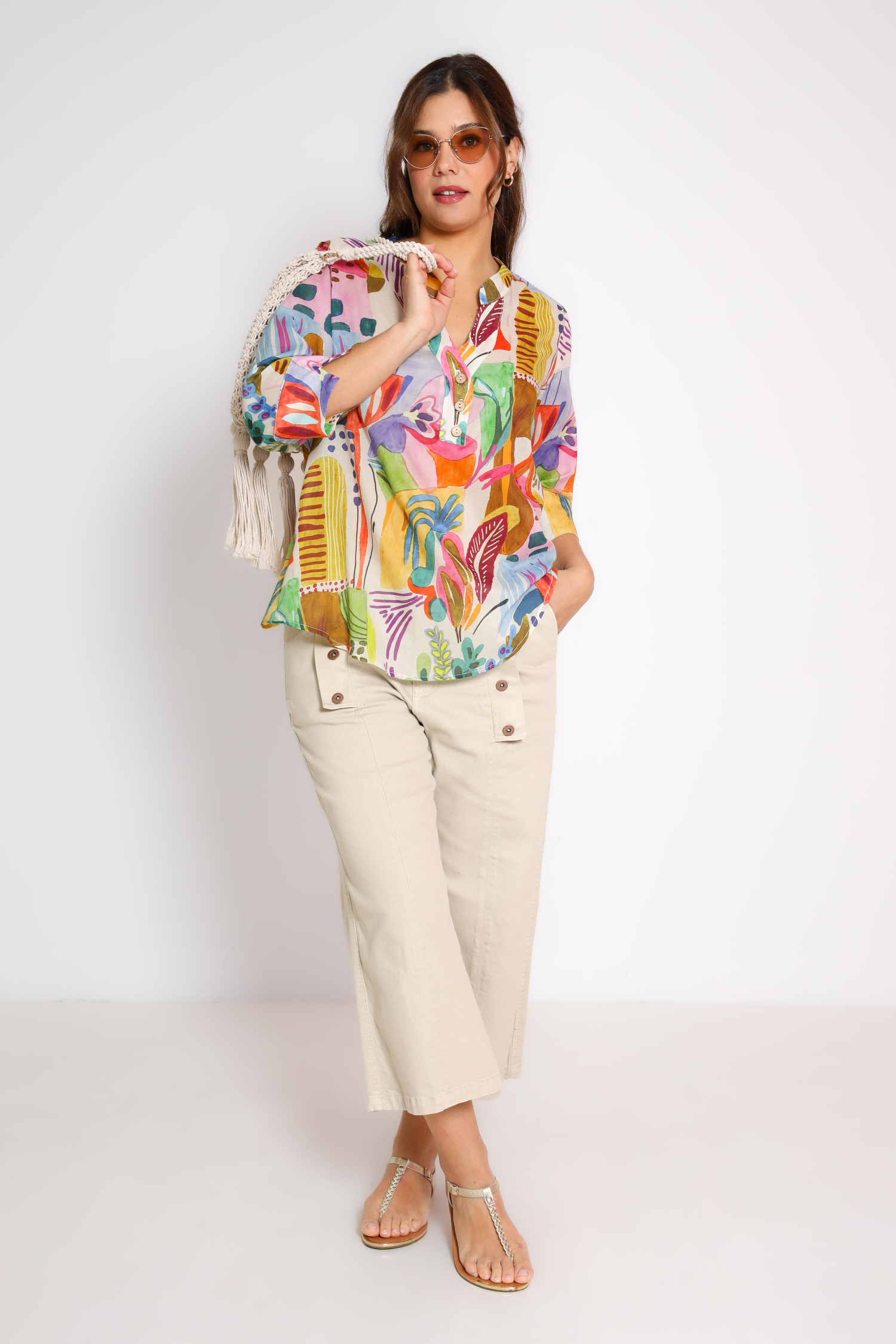 Printed cotton voile blouse