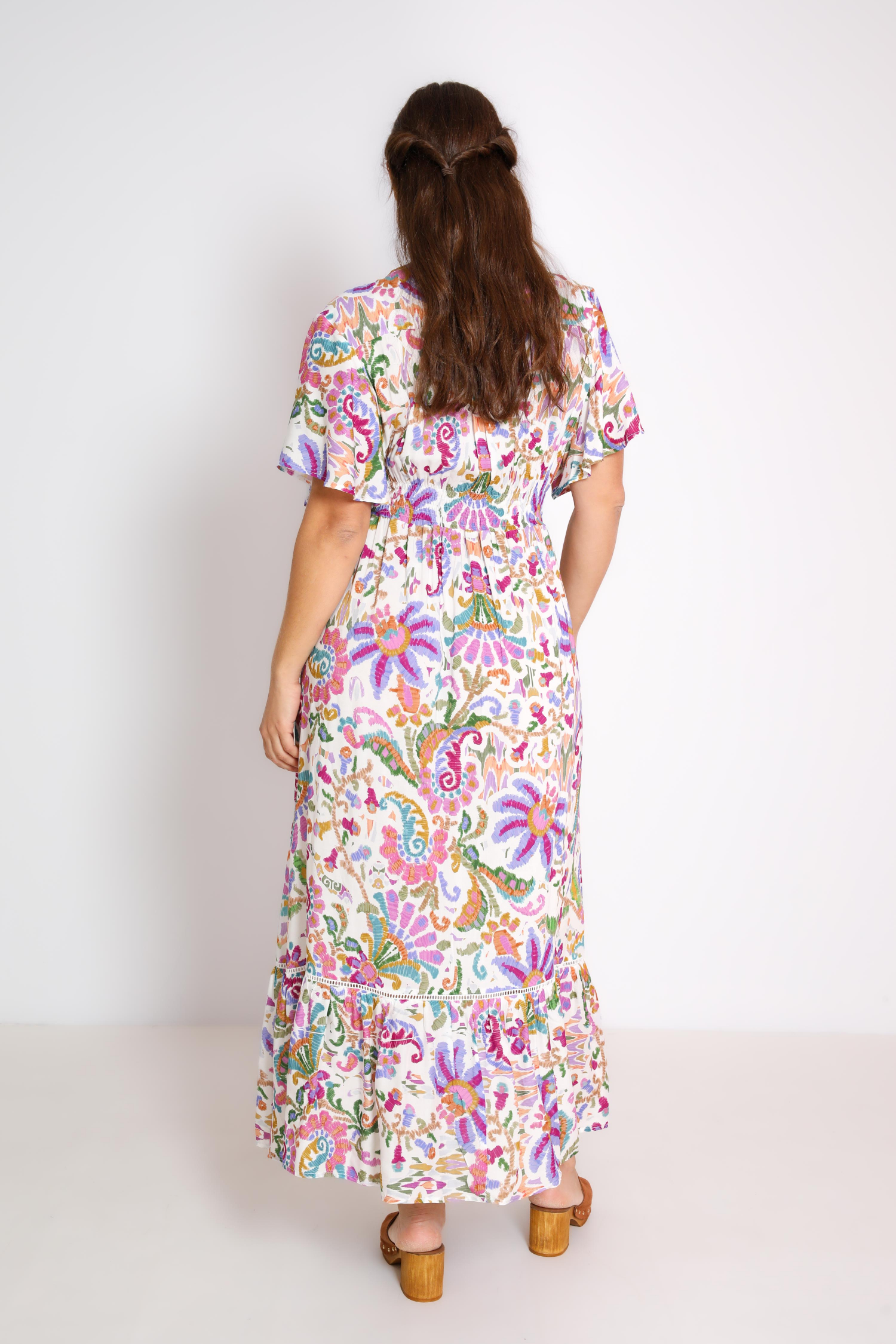 Long printed smocked waist dress