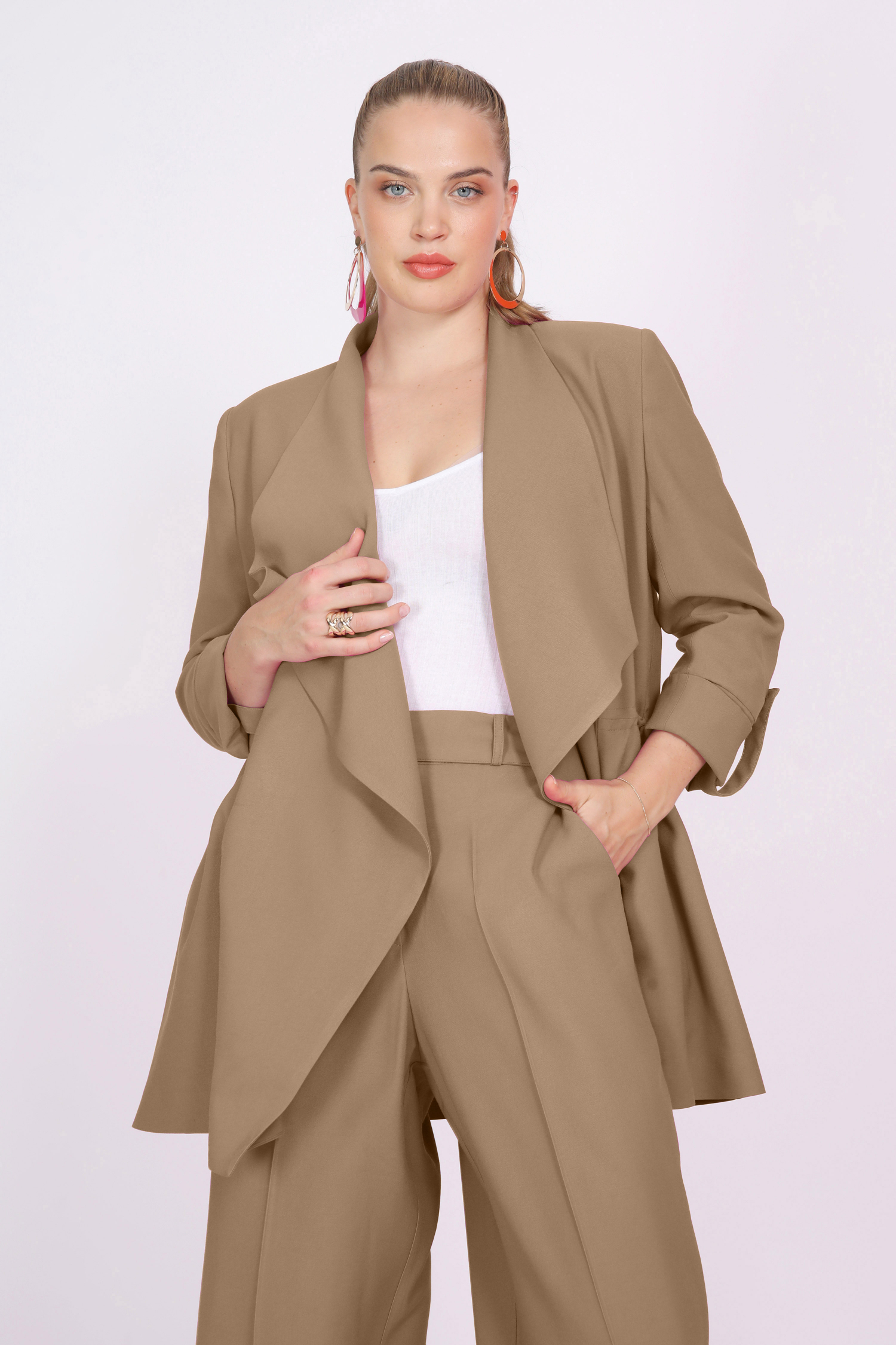 veste fluide unie col en cascade
