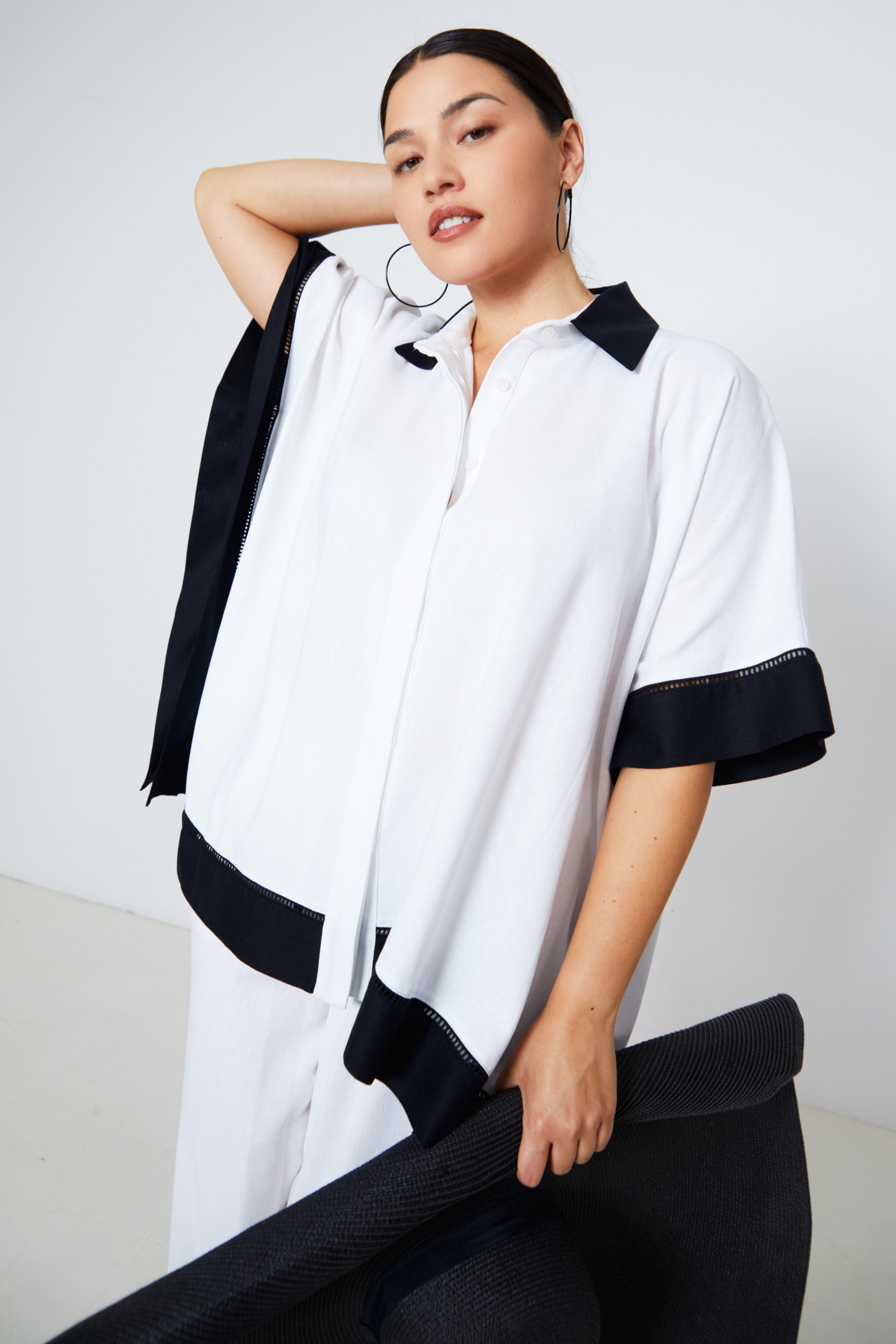 Oversized two-tone viscose linen shirt