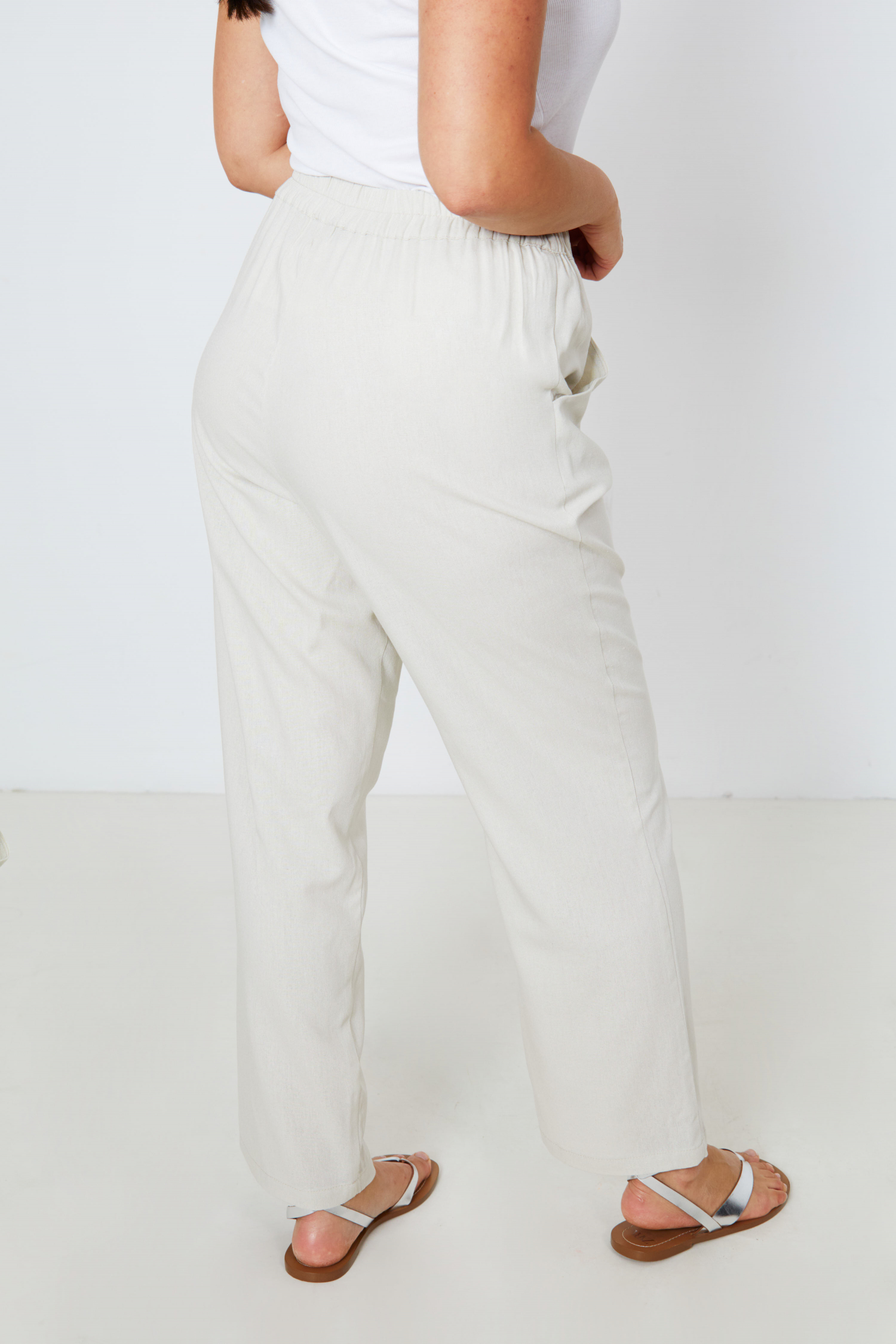 Straight-cut plain viscose linen pants