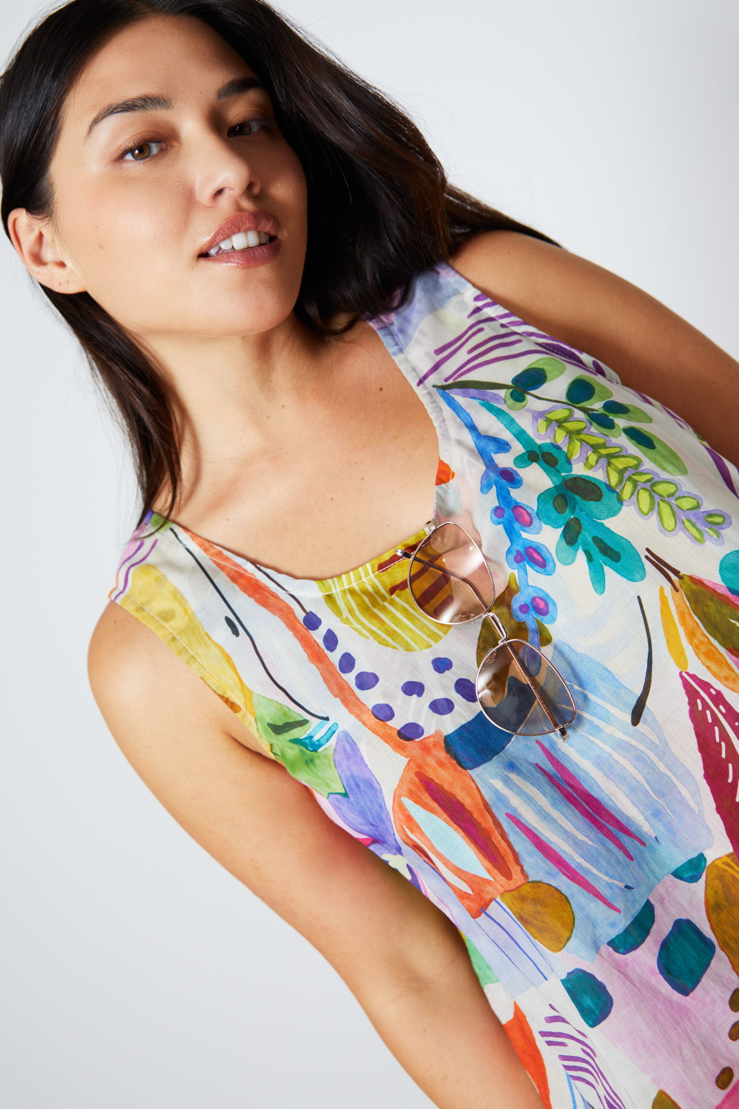 Double tank top in printed cotton voile