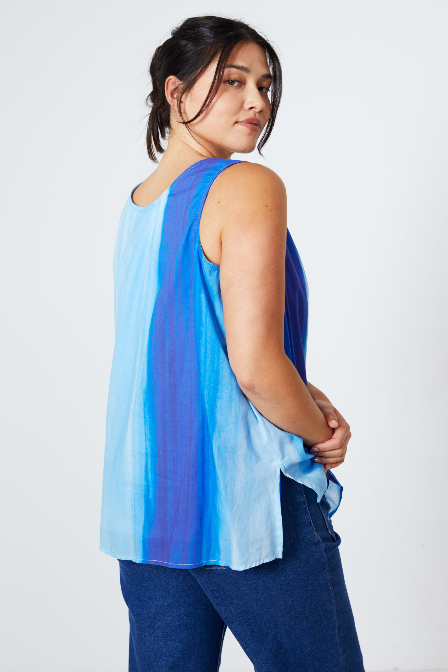 Double tank top in printed cotton voile